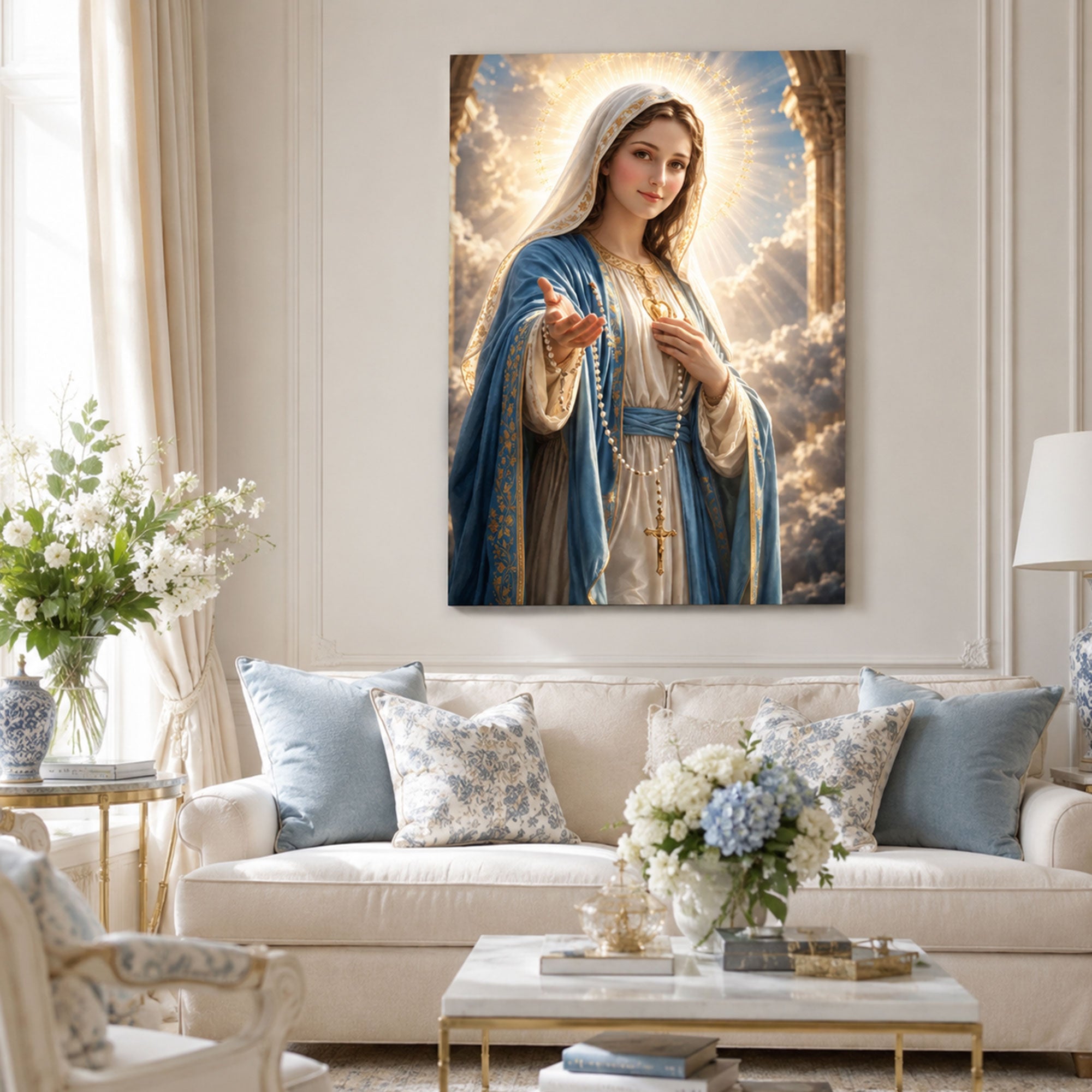 Our Lady of Grace Canvas Print, Virgin Mary Christian Wall Art, Heavenly Catholic Faith Decor, Inspirational Spiritual Artwork