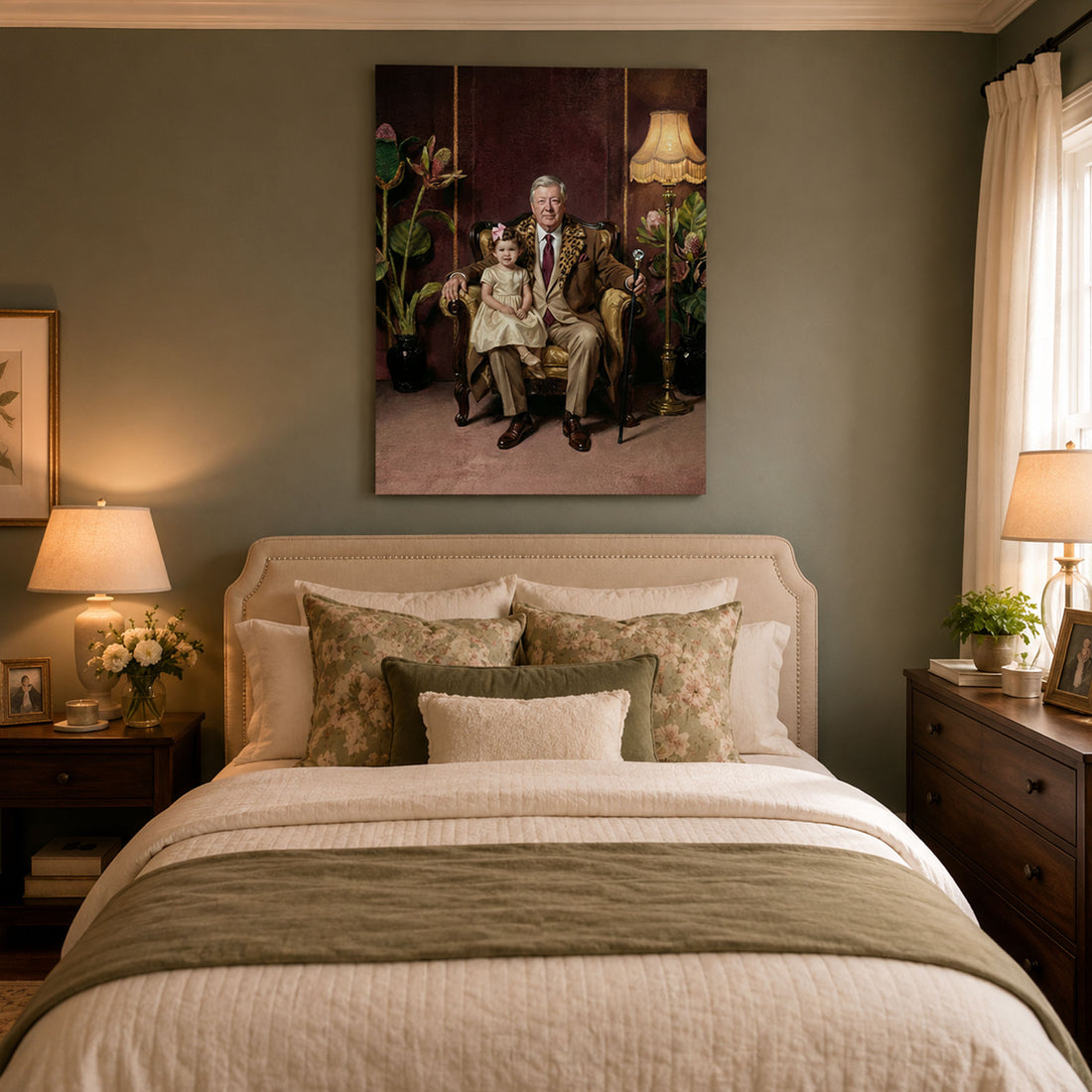 Personalized Dynasty Grandpa And Grandchild Canvas Print, Custom Royal Family Portrait Wall Art, Father’s Day Gift For Grandpa