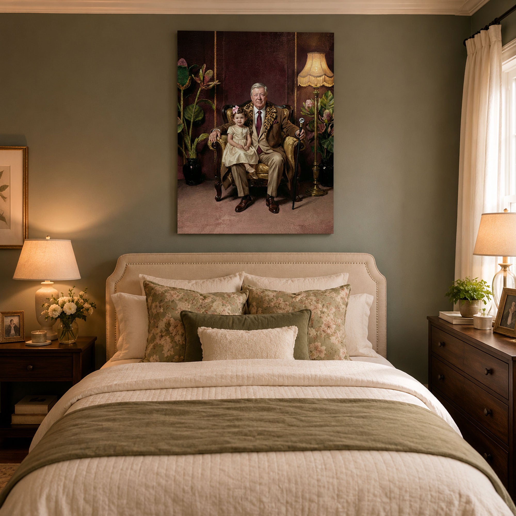 Personalized Dynasty Grandpa And Grandchild Canvas Print, Custom Royal Family Portrait Wall Art, Father’s Day Gift For Grandpa