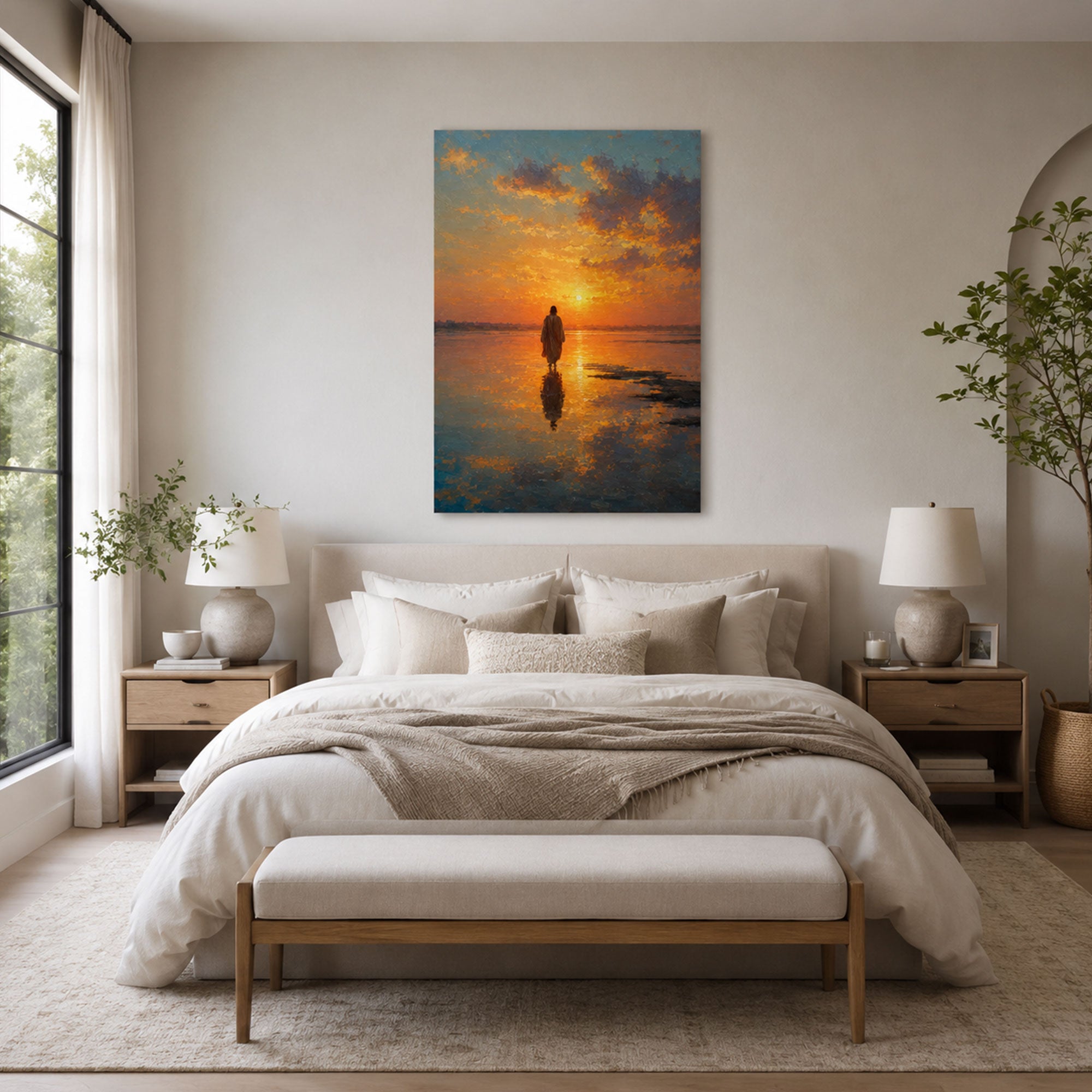 Jesus Walking on Water Canvas Print, Matthew 14:25 Christian Wall Decor, Walk by Faith Gift