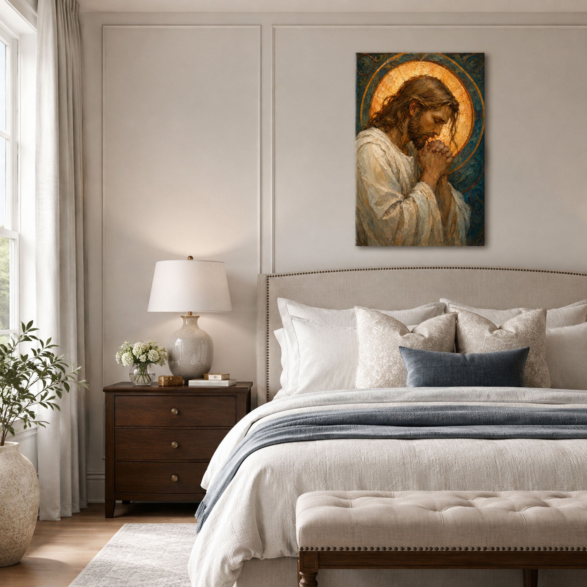 Jesus Praying Canvas Print, Prayer of Christ Christian Wall Decor, Faith and Devotion Gift