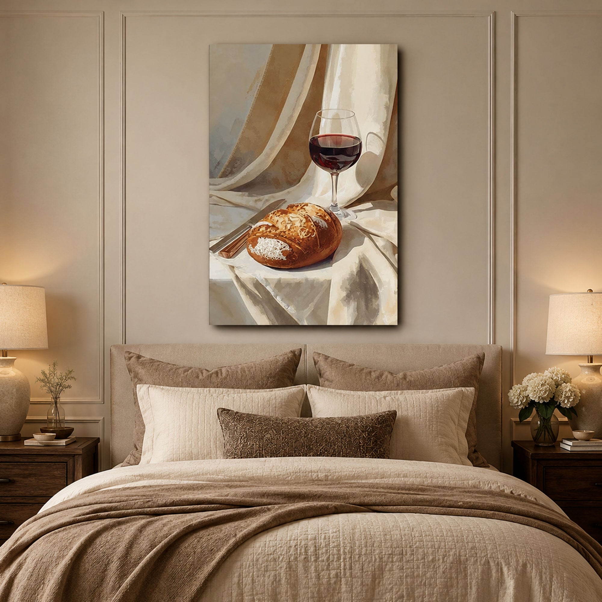 Bread and Wine Communion Canvas Art, Christian Still Life Wall Art, Sacred Eucharist Faith Decor