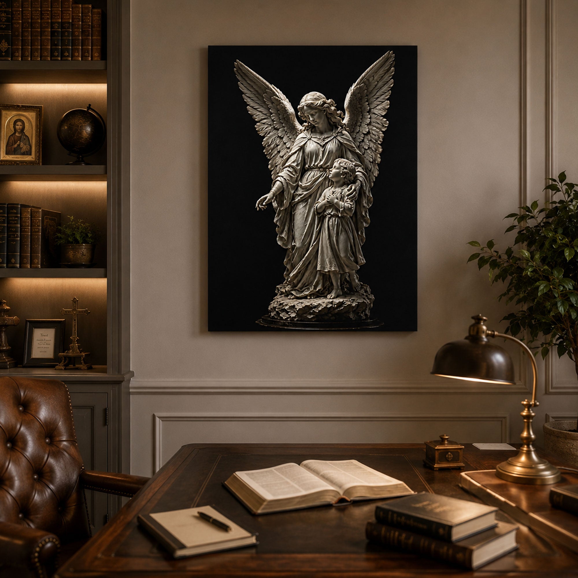 Guardian Angel Canvas Print, Angel Protecting Child Christian Wall Art