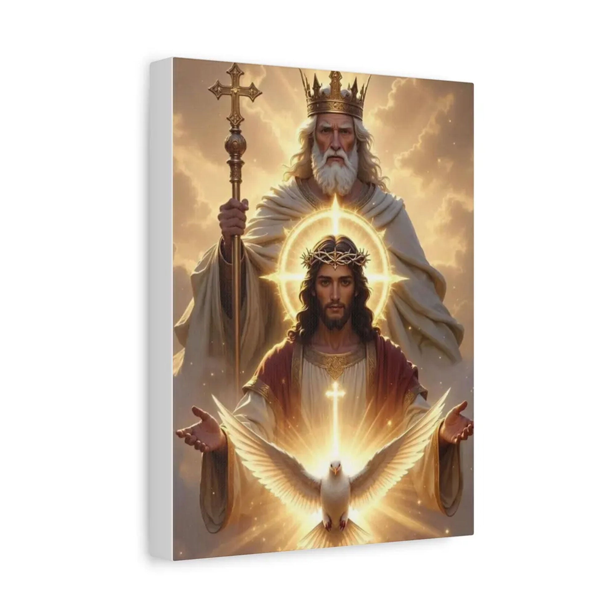 Holy Trinity Canvas Print, Christian Wall Art, God the Father Son and Holy Spirit Decor, Faith Home Decor