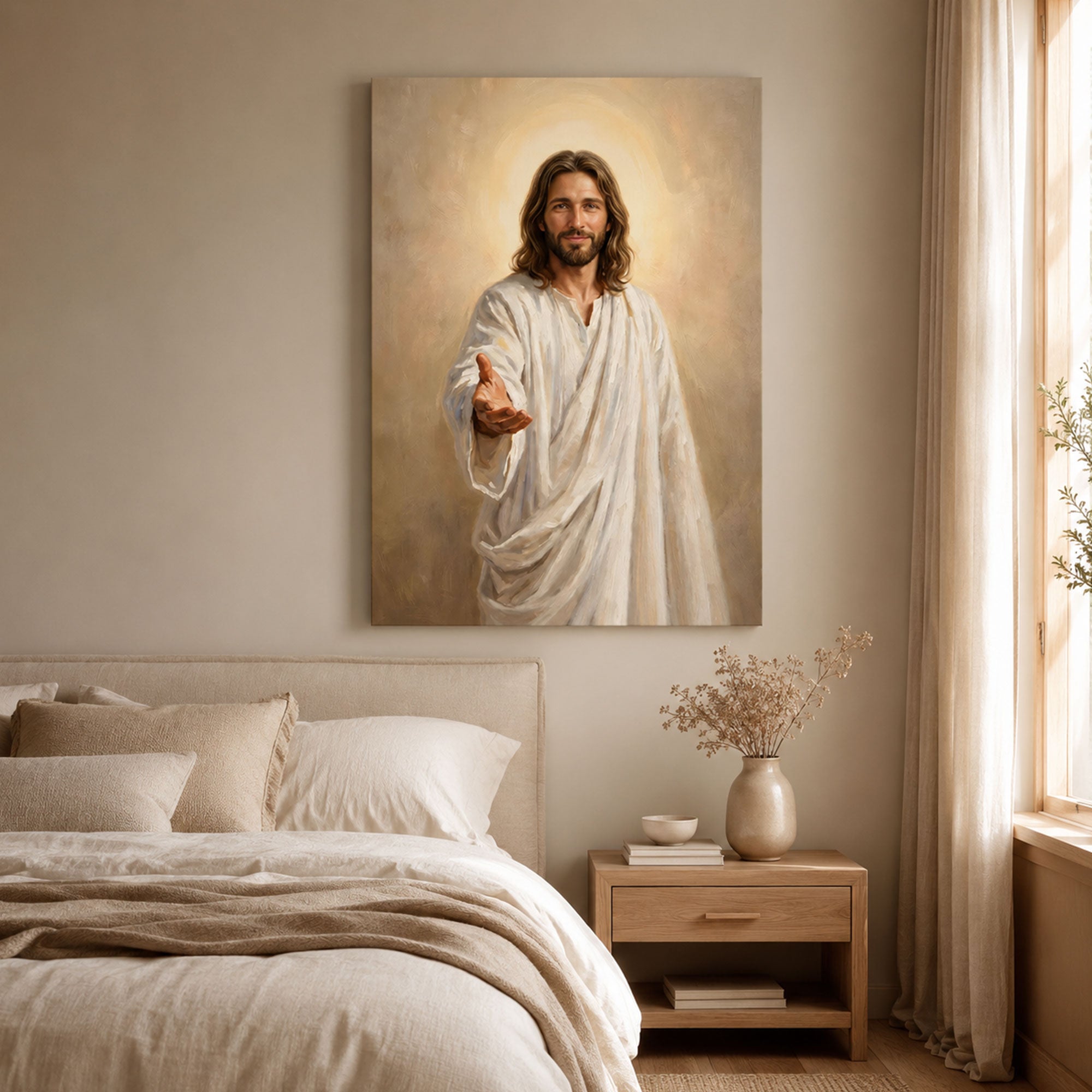 Jesus Reaching Out Canvas Print, Come to Me Christian Wall Art, Peaceful Faith Home Decor