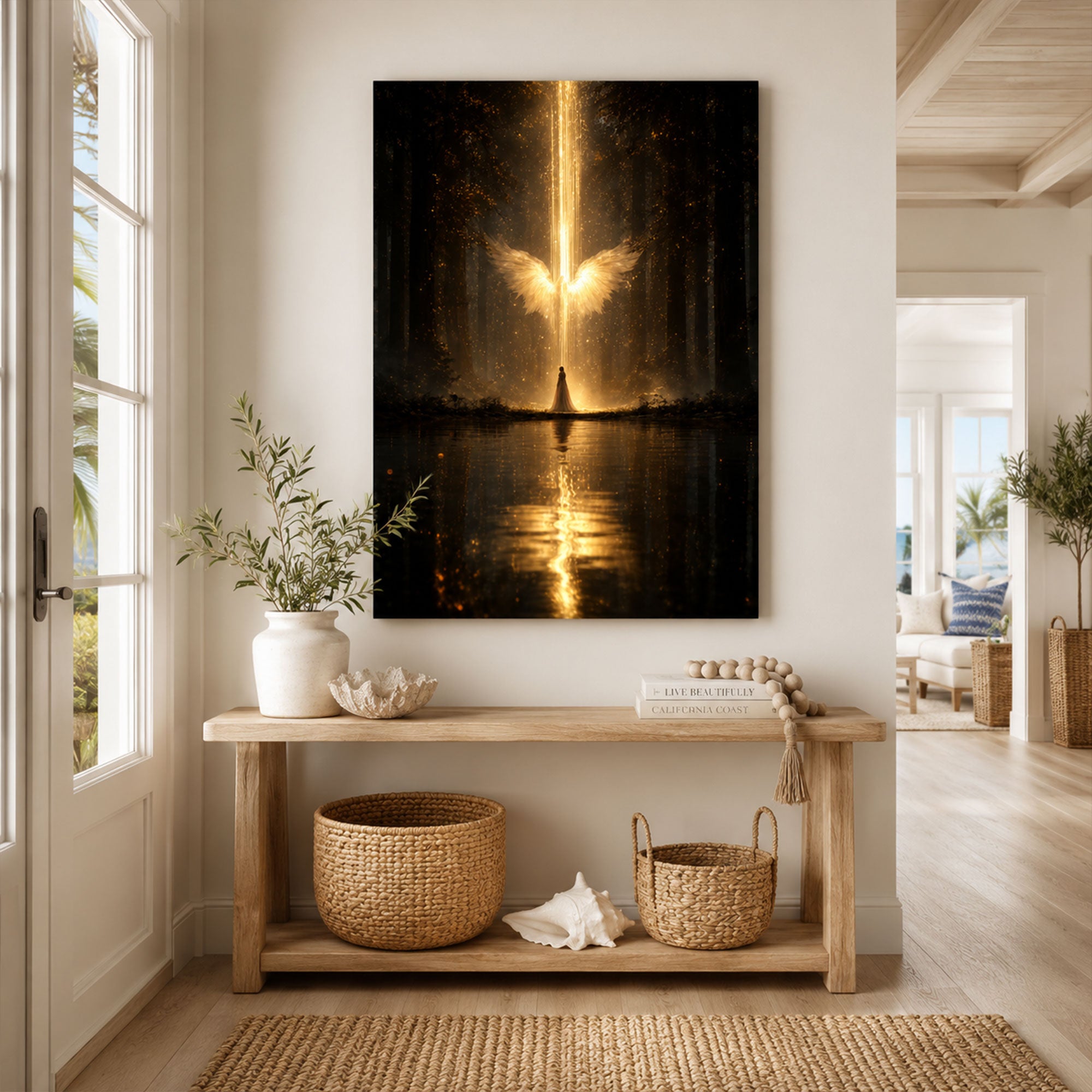 Guardian Angel of Divine Light Canvas Print, Christian Protection Wall Art, Faith Home Decor Gift