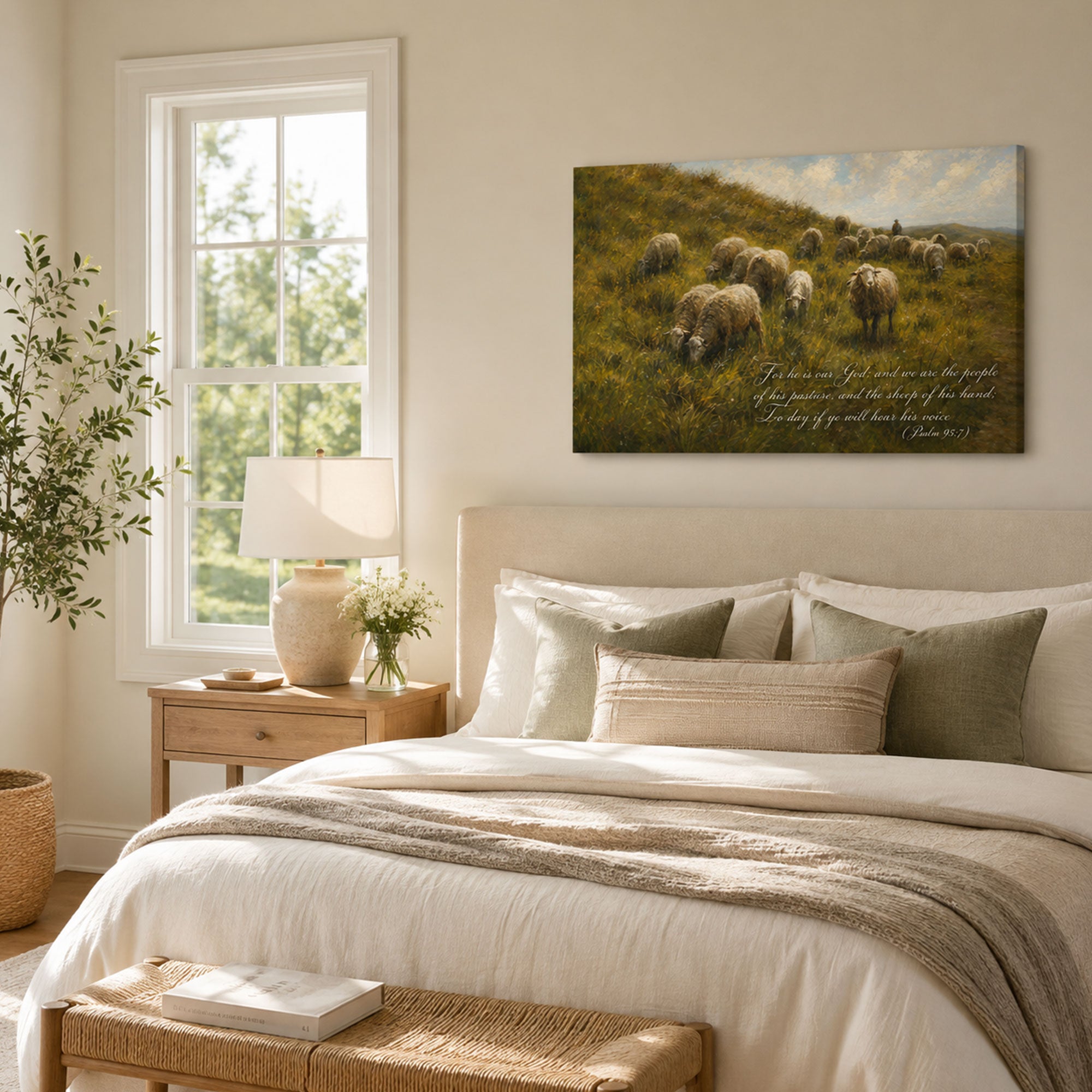Psalm 95:7 Sheep Canvas Print, People of His Pasture Christian Wall Decor, Bible Verse Faith Gift