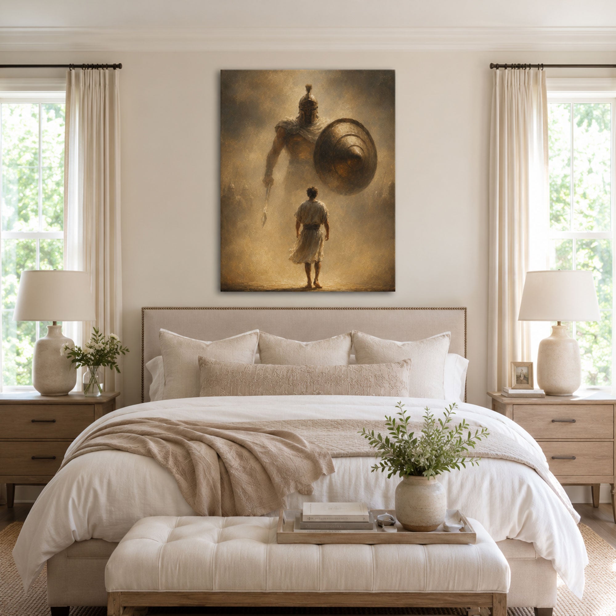 David Facing Goliath Canvas Print, Christian Home Decor