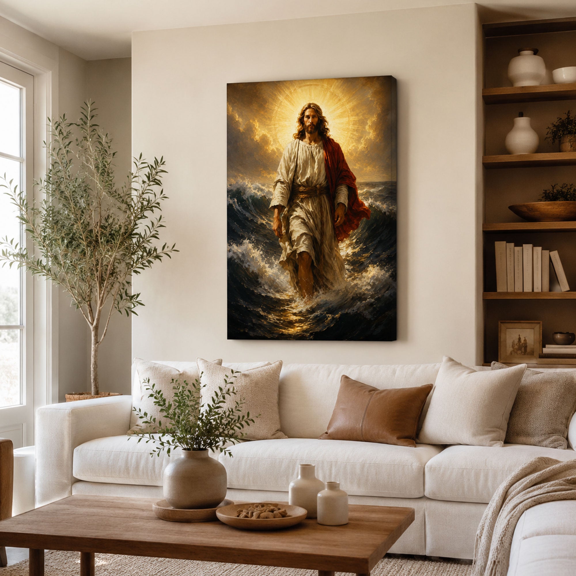 Jesus Walking on Water Canvas Print, Christian Home Decor