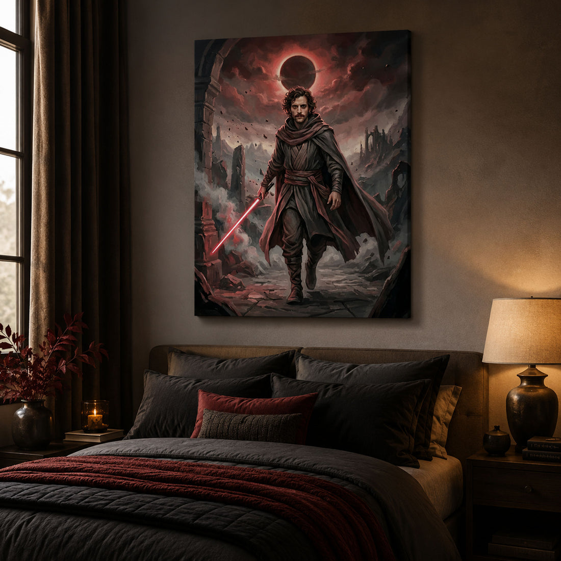 Custom Face For Dad Crimson Ascension Canvas, Personalized Dark Fantasy Warrior Portrait, Funny Father’s Day Gift