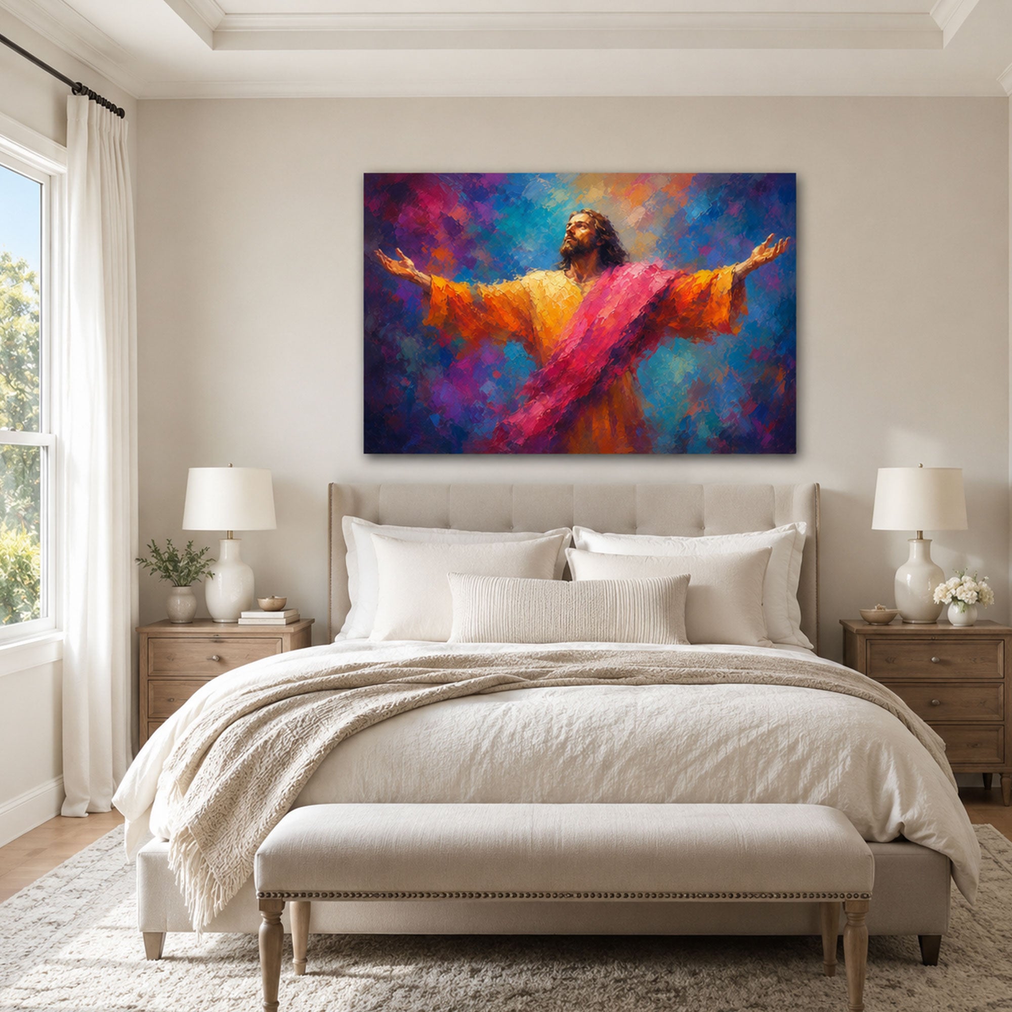 Jesus Open Arms Canvas Print, Come to Me Christian Wall Decor, Colorful Faith Gift