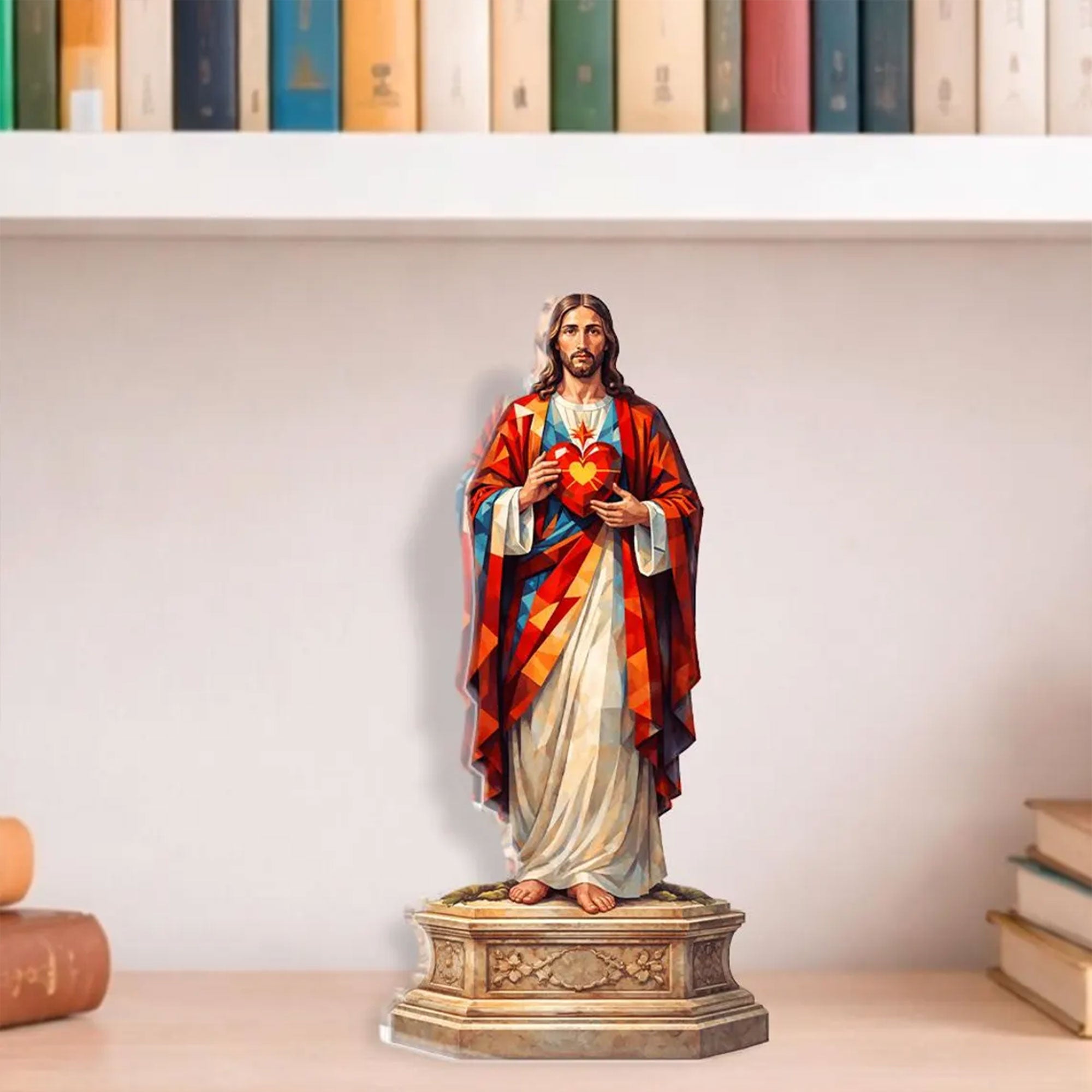 Sacred Heart Jesus Acrylic Block Plaque, Catholic Table Decor, Christian Faith Gift, Religious Home Accent