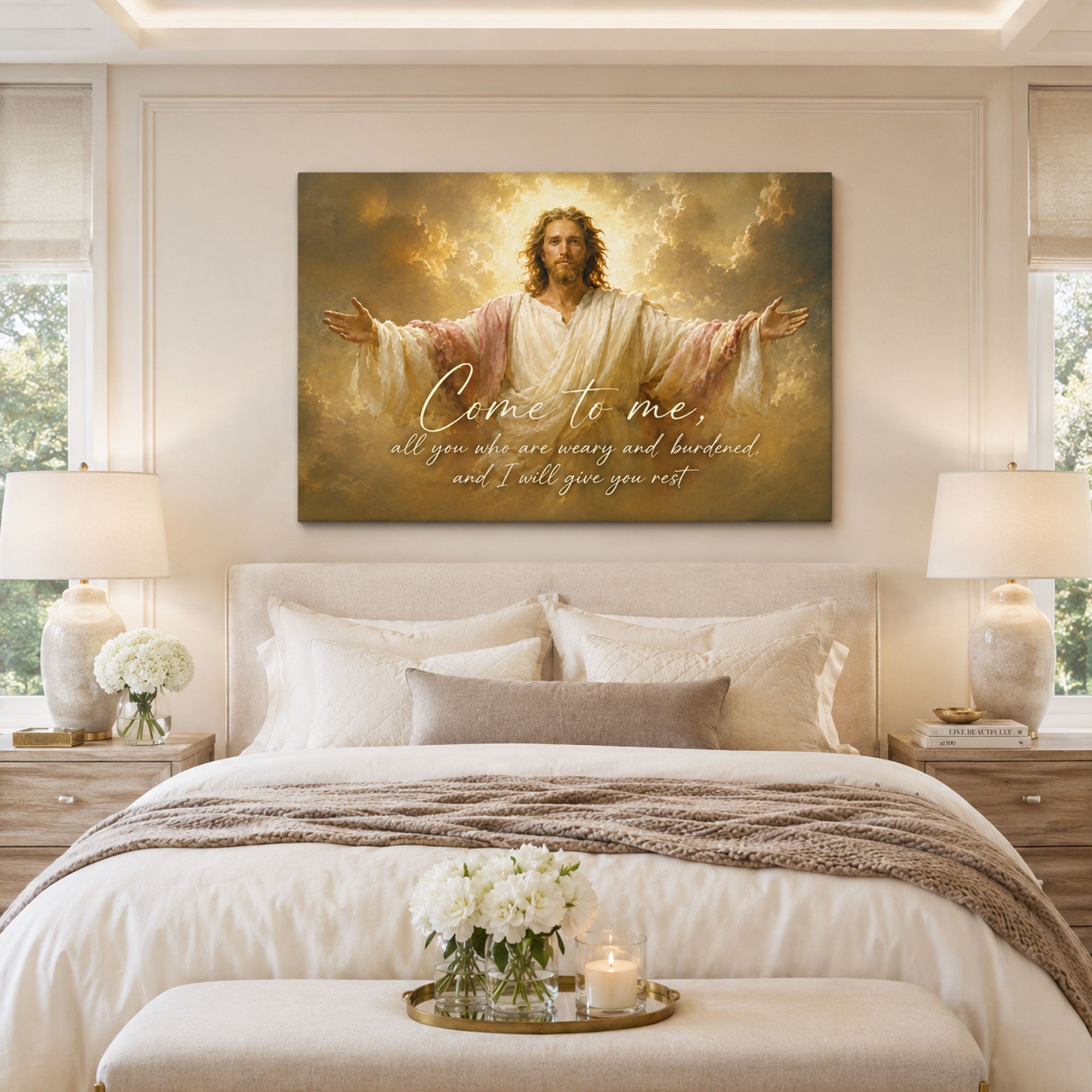 Come to Me Jesus Canvas Print, Matthew 11:28 Christian Wall Decor, Comfort and Faith Gift