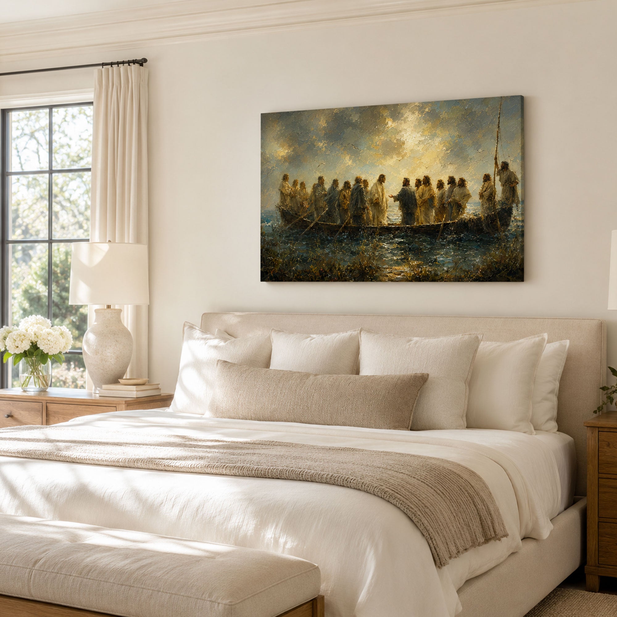 Jesus and the Twelve Apostles Canvas Print, Sea of Galilee Christian Wall Decor, Faith Gift