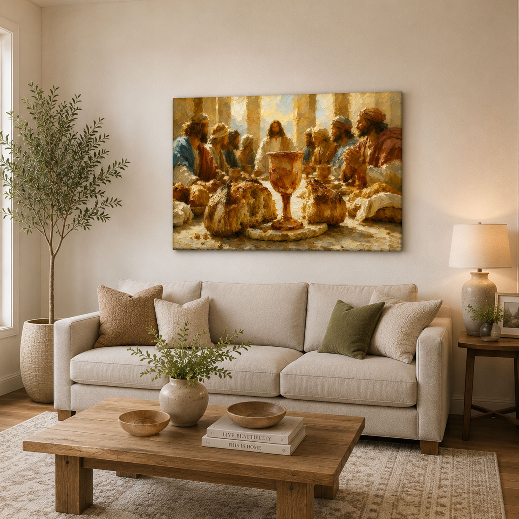 Last Supper Eucharist Canvas Print, Jesus Bread and Wine Catholic Wall Decor, Faith Gift