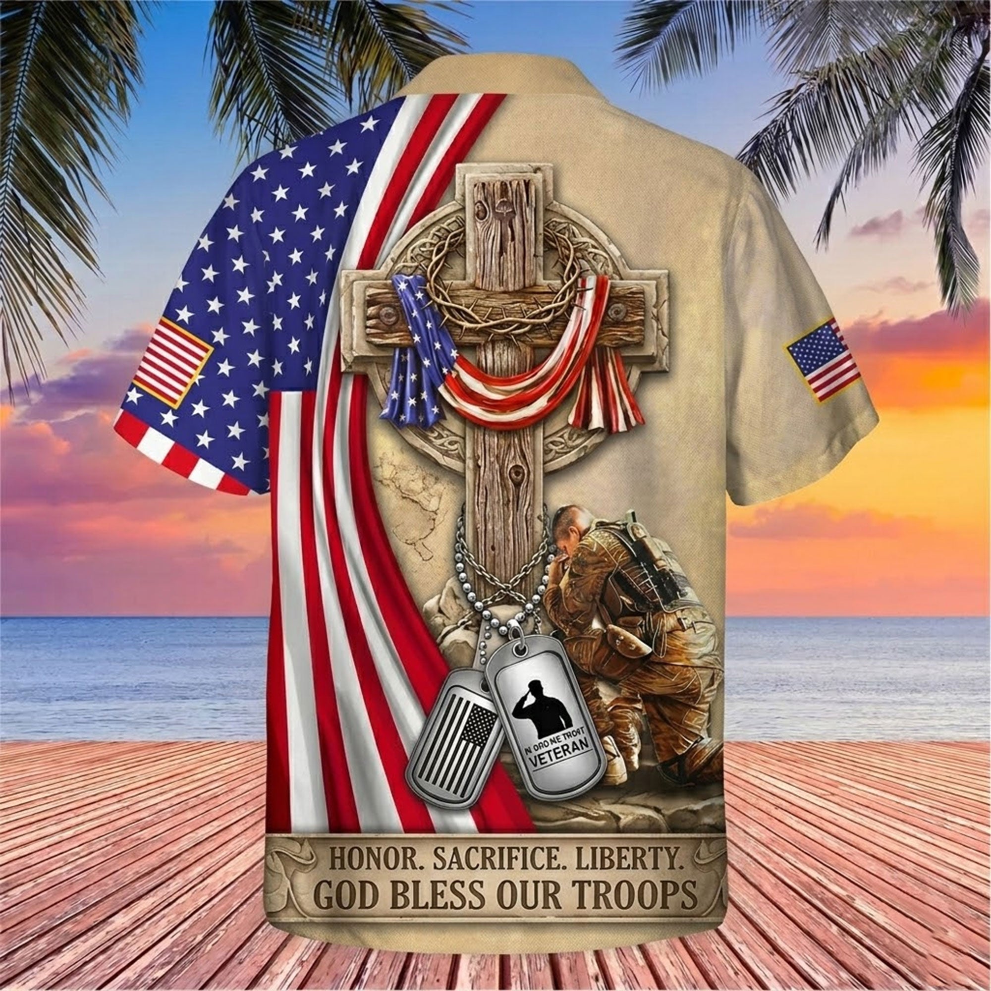 Jesus Veteran Hawaiian Shirt, Christian Patriotic Aloha Shirt, Soldier Faith Summer Shirt