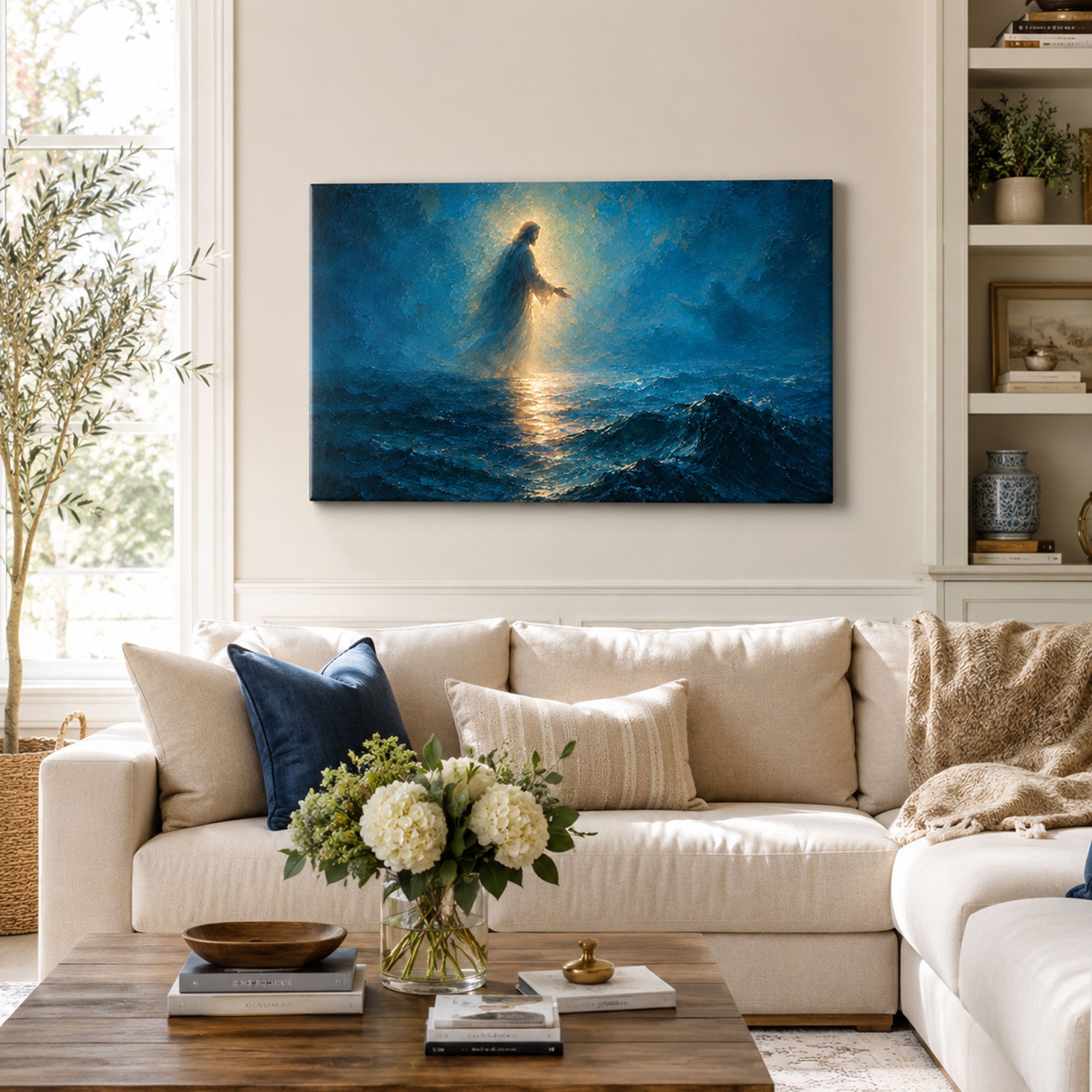 Matthew 14 Jesus Walking on Water Canvas Print, Christian Home Decor