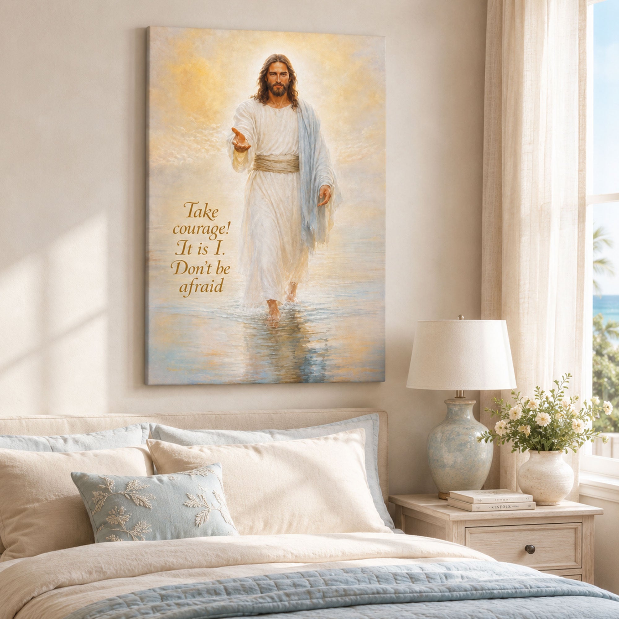 Fear Not Jesus Walking on Water Canvas Art, Spiritual Christian Home Decor, Biblical Encouragement Artwork