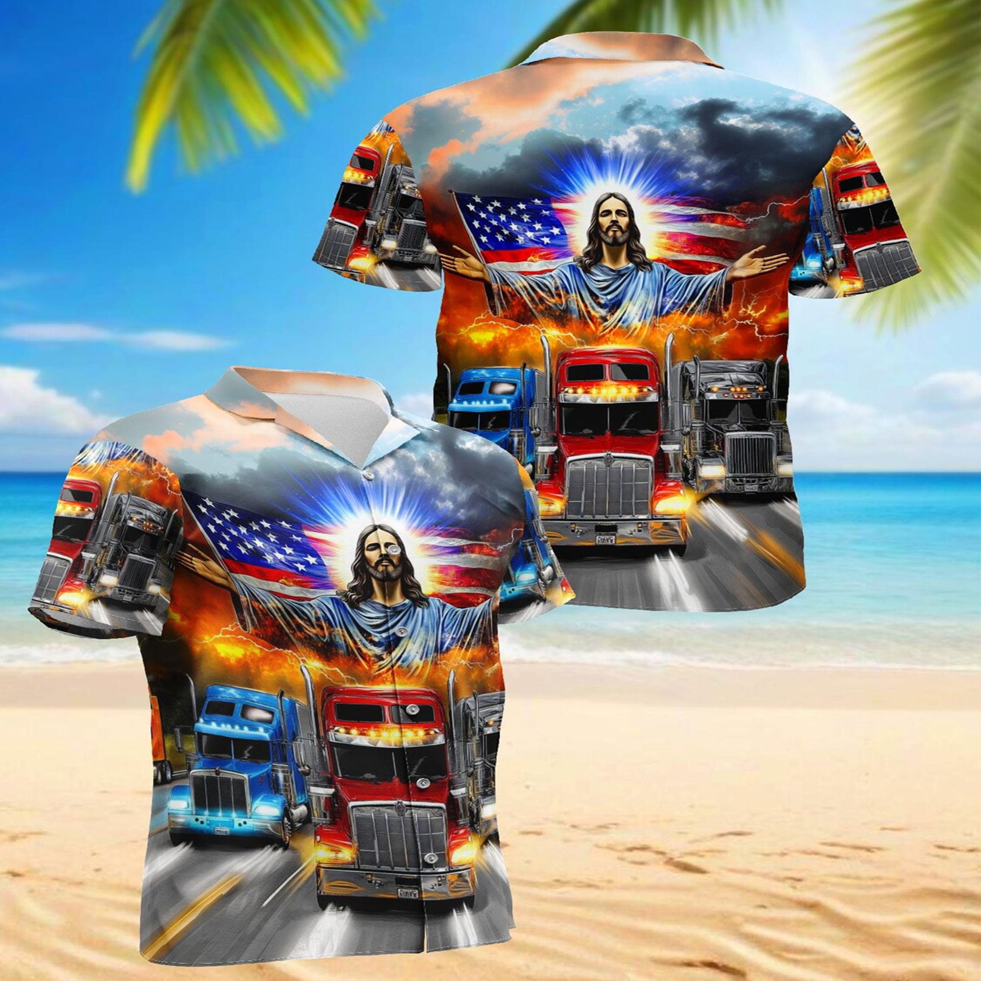 Jesus Bless Hawaiian Shirt, Christian Faith Aloha Shirt, Trucker Style Religious Apparel
