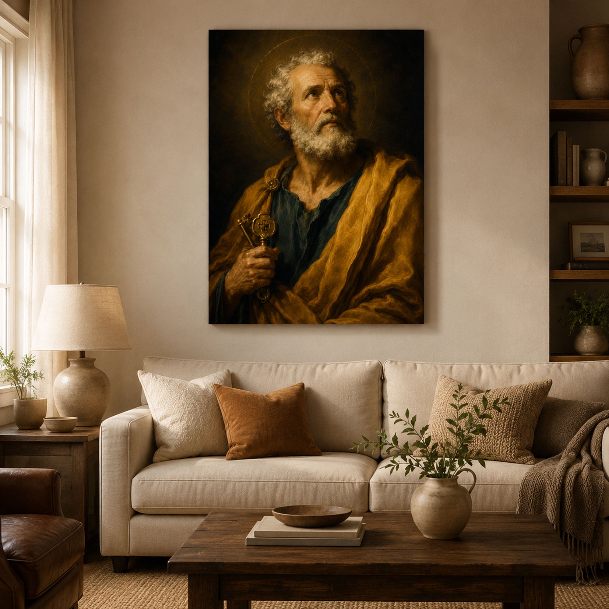 Saint Peter with Keys Canvas Print, Catholic Apostle Wall Art, Faith Home Decor Gift