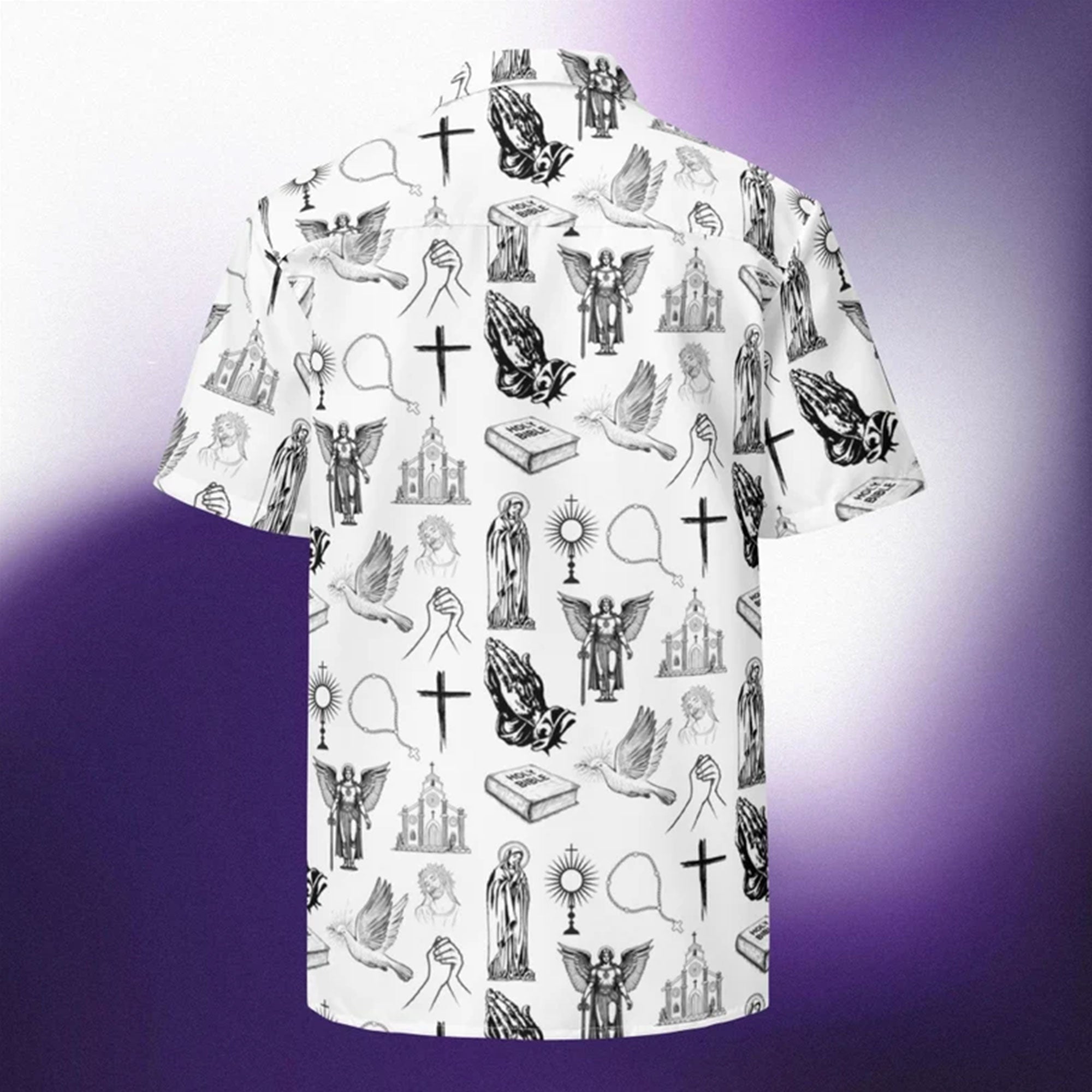 Catholic Christian Hawaiian Shirt, Religious Icon Pattern Button Down, Faith Aloha Shirt