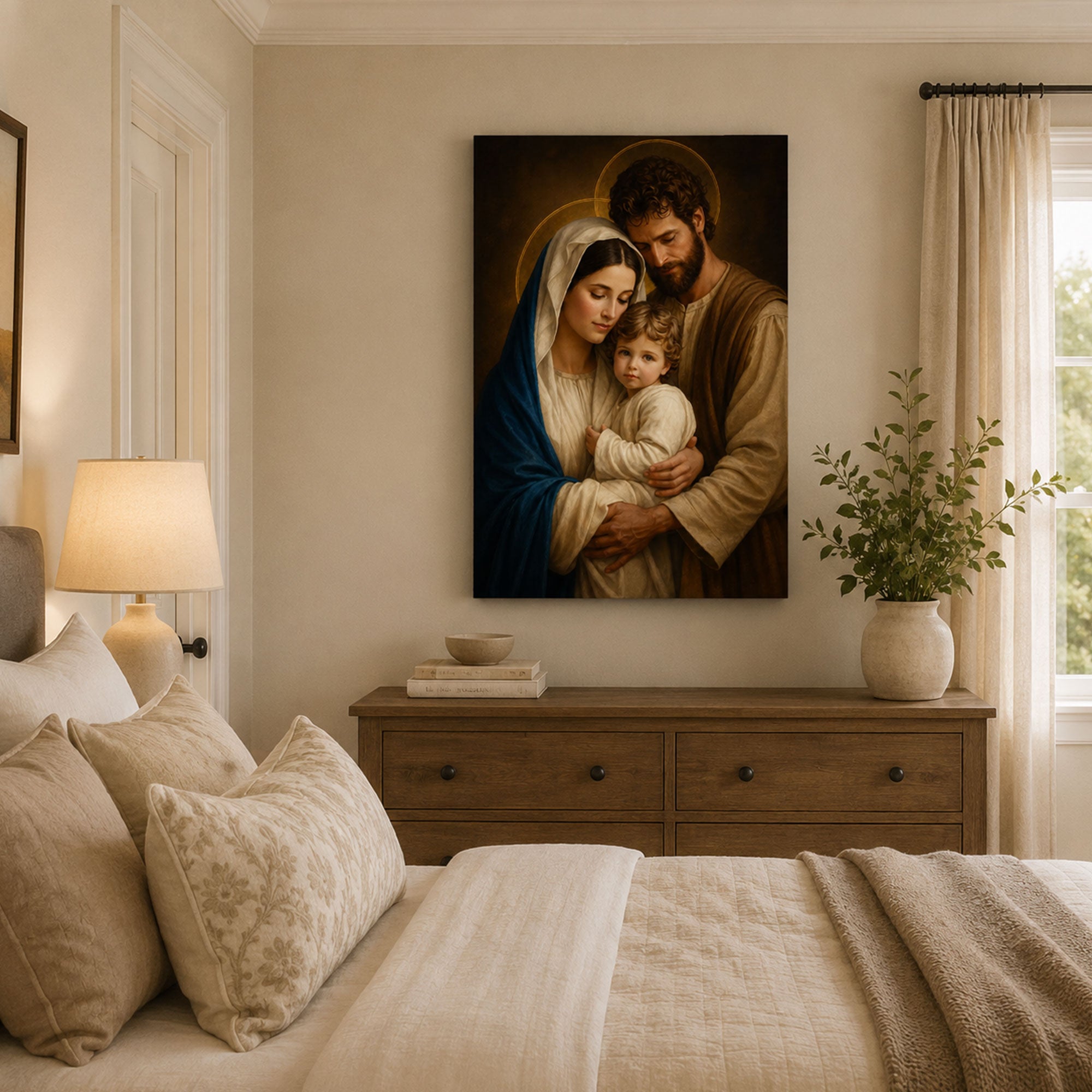 Holy Family Canvas Print, Mary Joseph and Baby Jesus Catholic Wall Art, Christian Family Faith Home Decor Gift