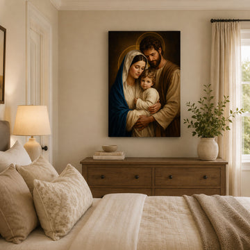 Holy Family Canvas Print, Mary Joseph and Baby Jesus Catholic Wall Art, Christian Family Faith Home Decor Gift