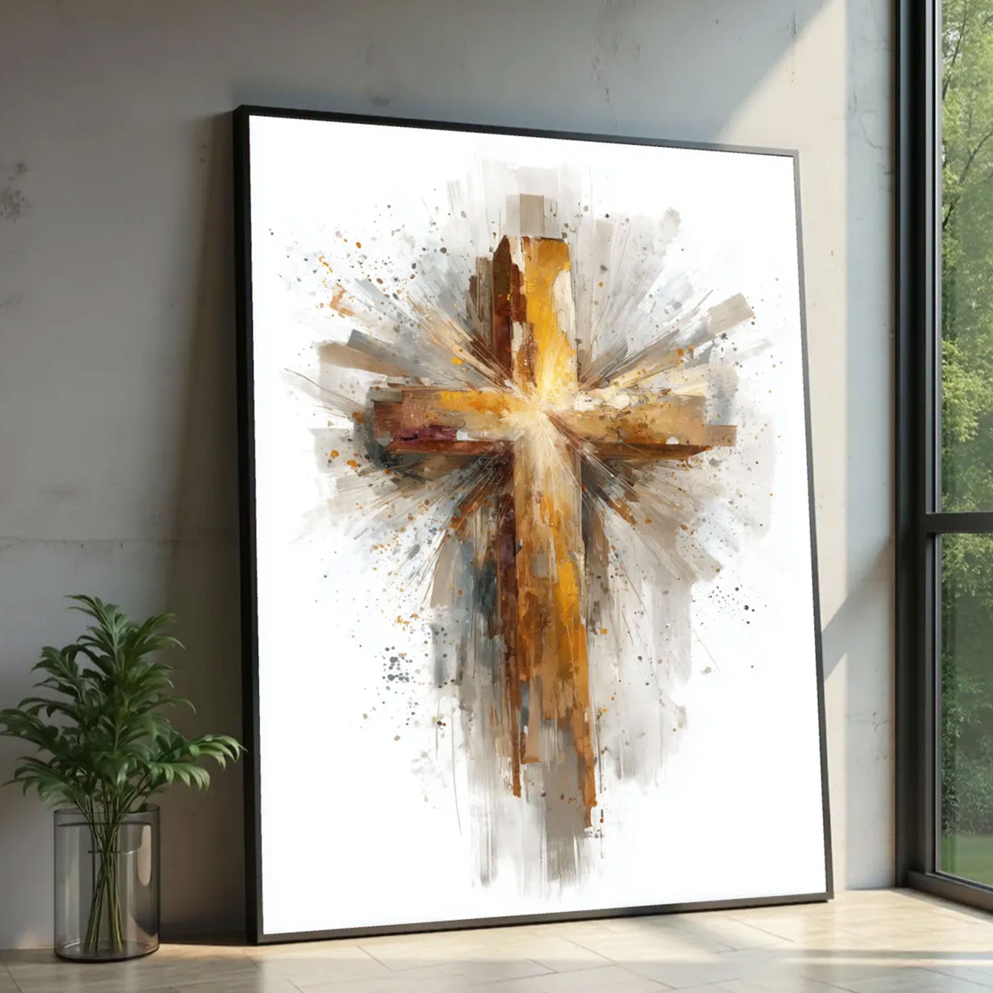 Abstract Cross Canvas Print, Large Christian Wall Art, Oversized Statement Piece, Modern Faith Home Decor, Ready to Hang Inspirational Gift