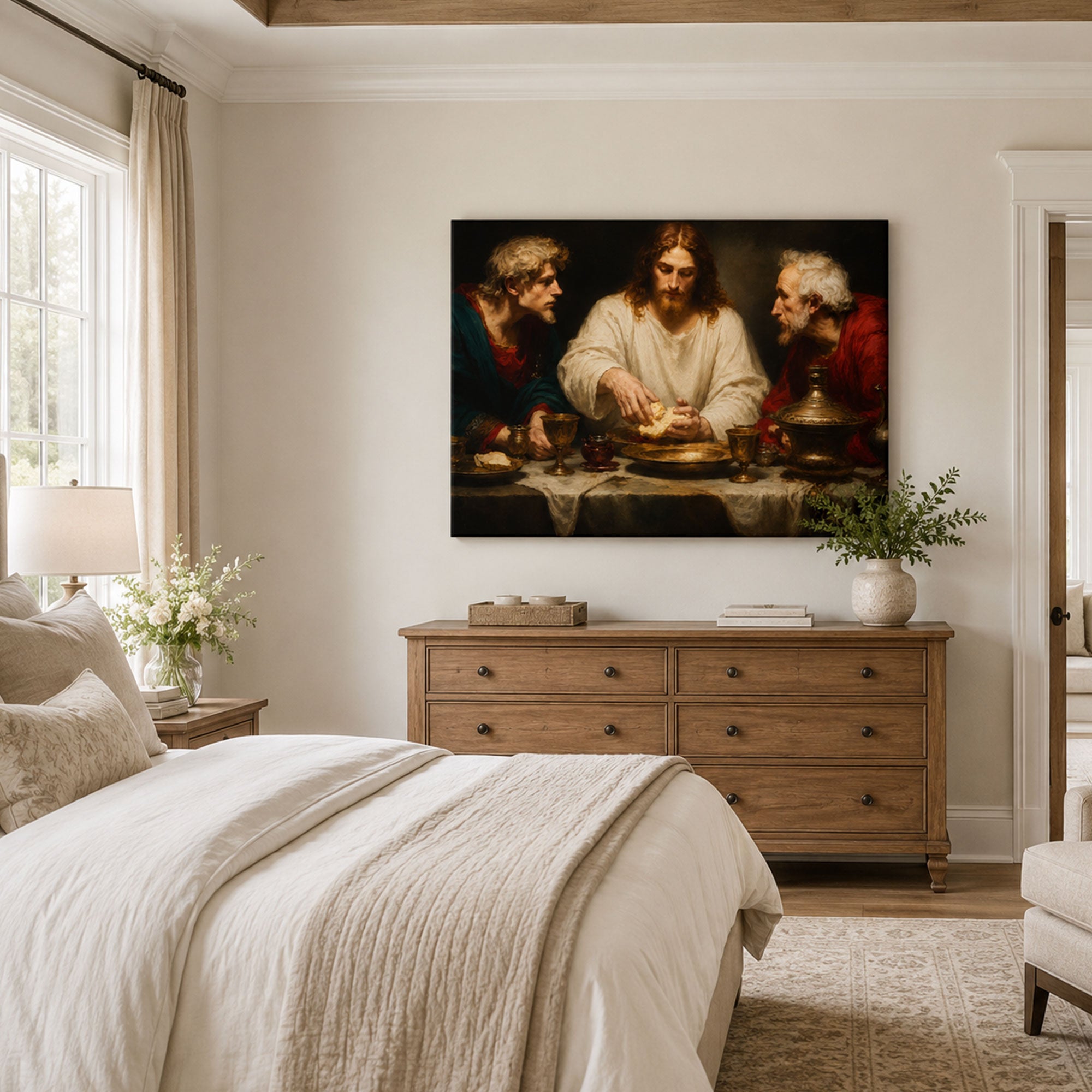 Supper at Emmaus Canvas Print, Jesus Revealed Christian Art