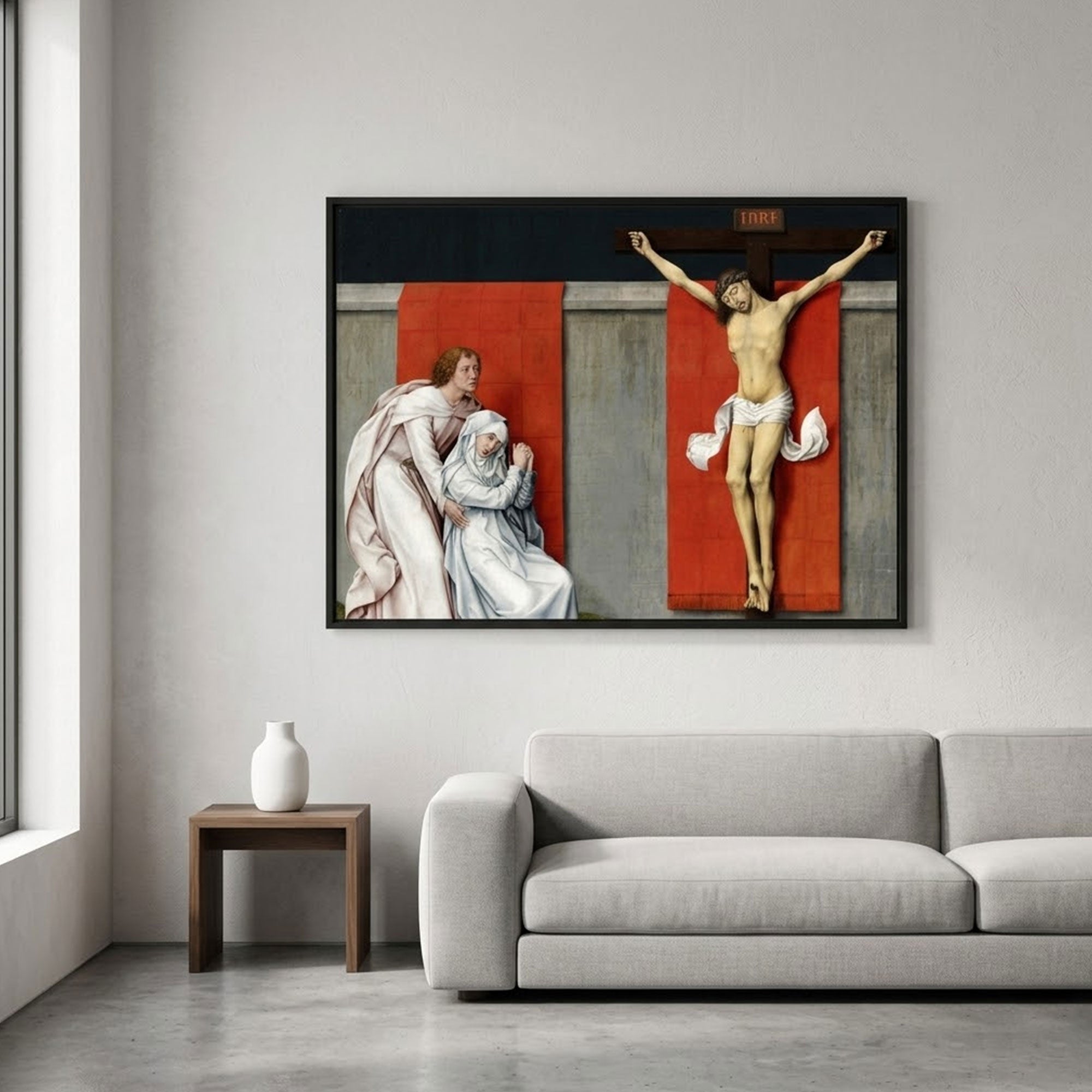 The Crucifixion Canvas Print, Jesus on the Cross with Virgin Mary and Saint John Mourning, Renaissance Religious Painting, Christian Wall Art, Inspirational Faith Gift