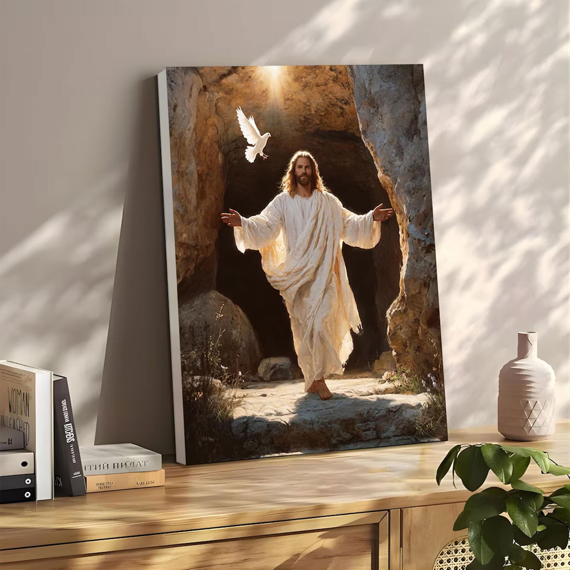 Peaceful Jesus Resurrection Wall Art, Christian Canvas Print, Faith Home Decor