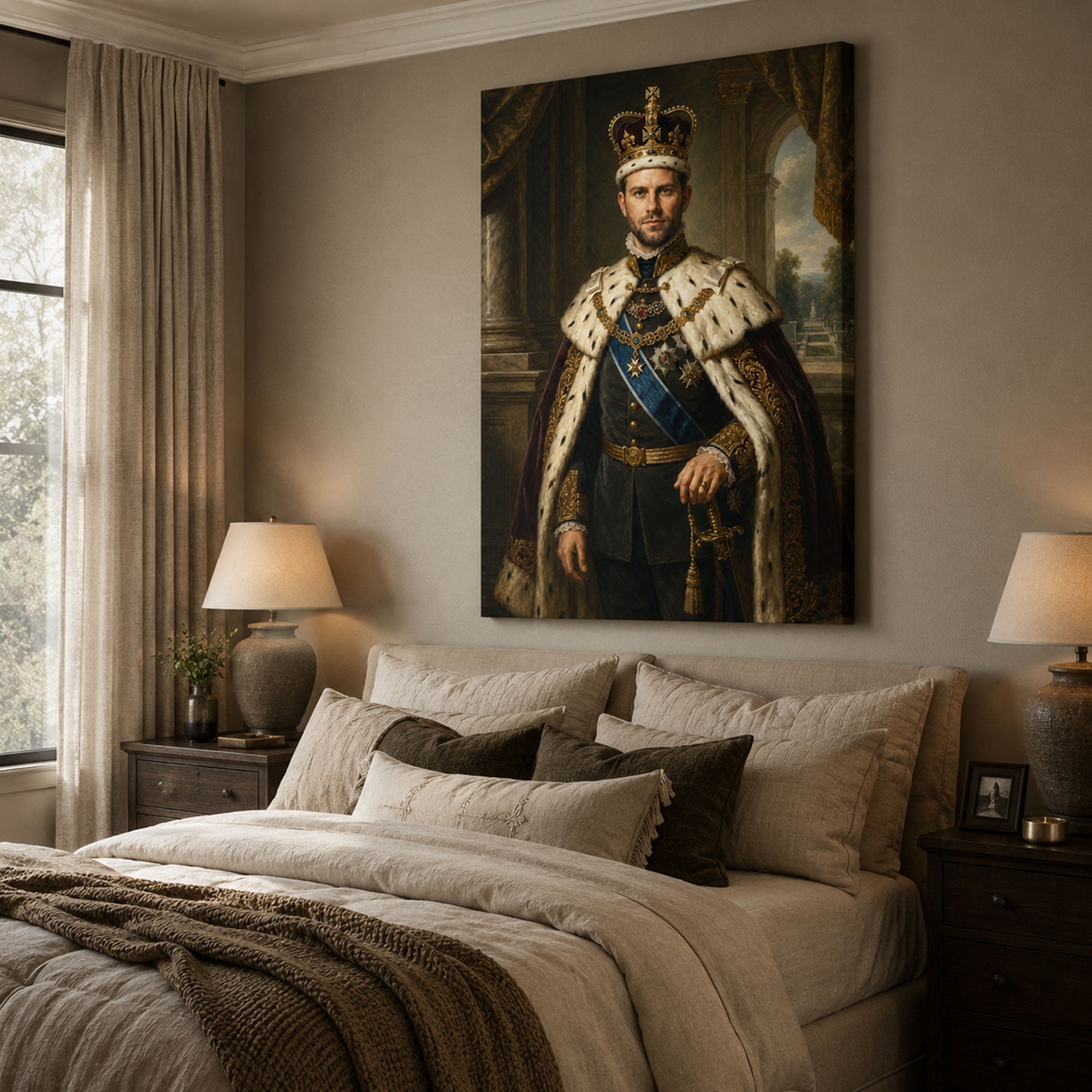 Custom Royal King Canvas For Dad, Personalized Face Portrait, Elegant Father’s Day Wall Art