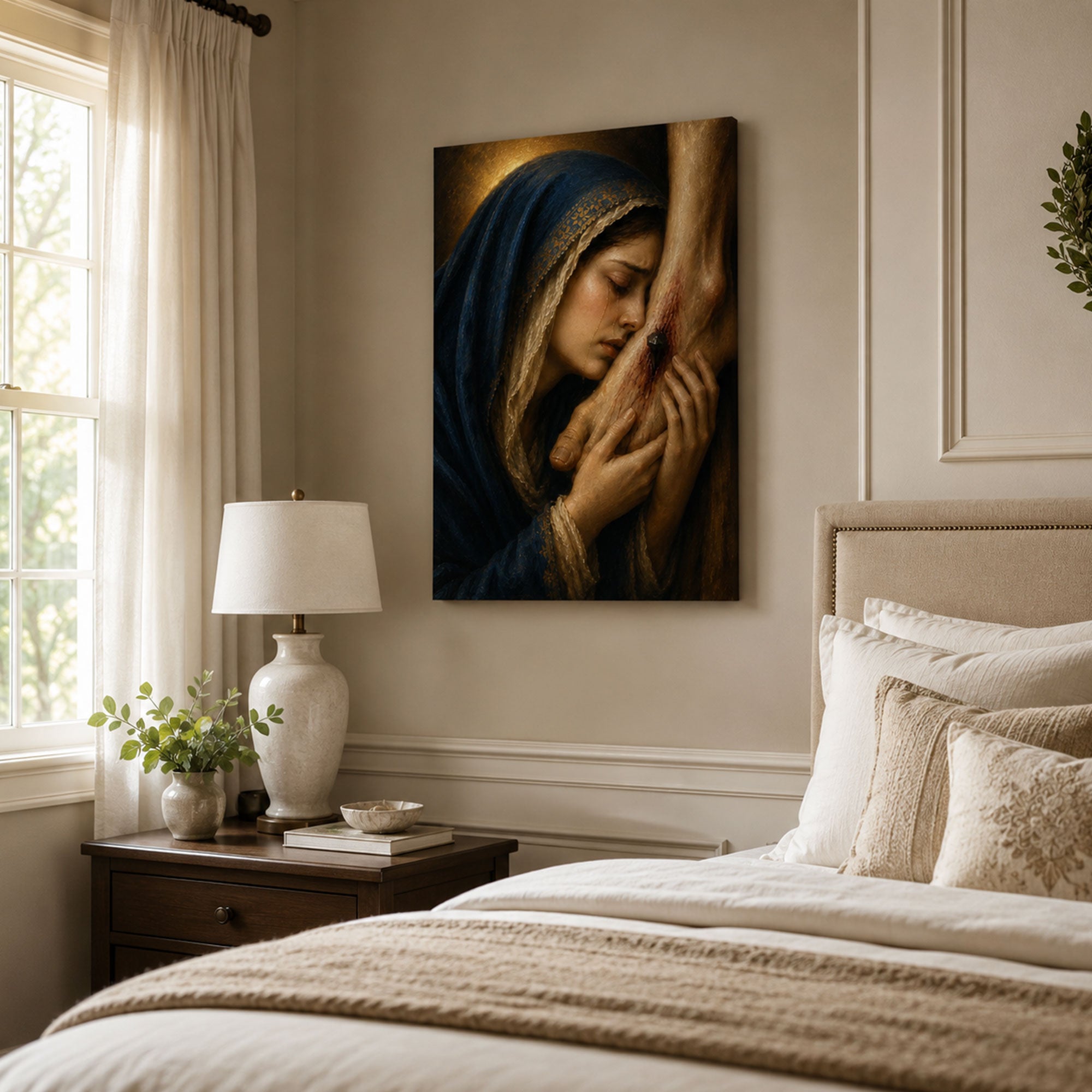 Our Lady of Sorrows at the Cross Canvas Print, Catholic Home Decor