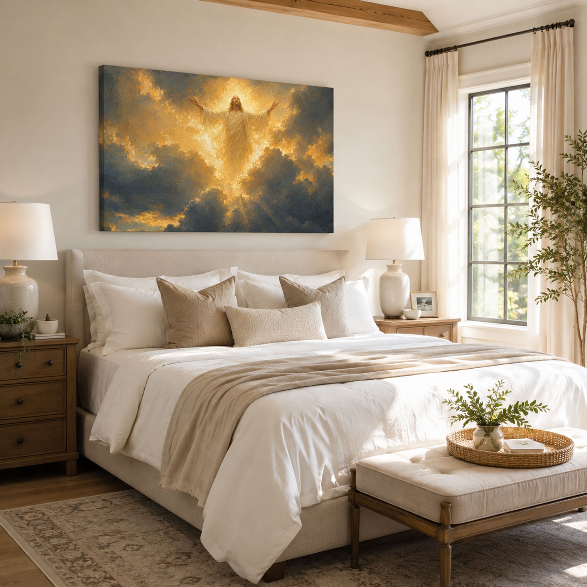 Ascension of Jesus Christ Canvas Print, Acts 1:9 Christian Wall Decor, Heavenly Glory Faith Gift