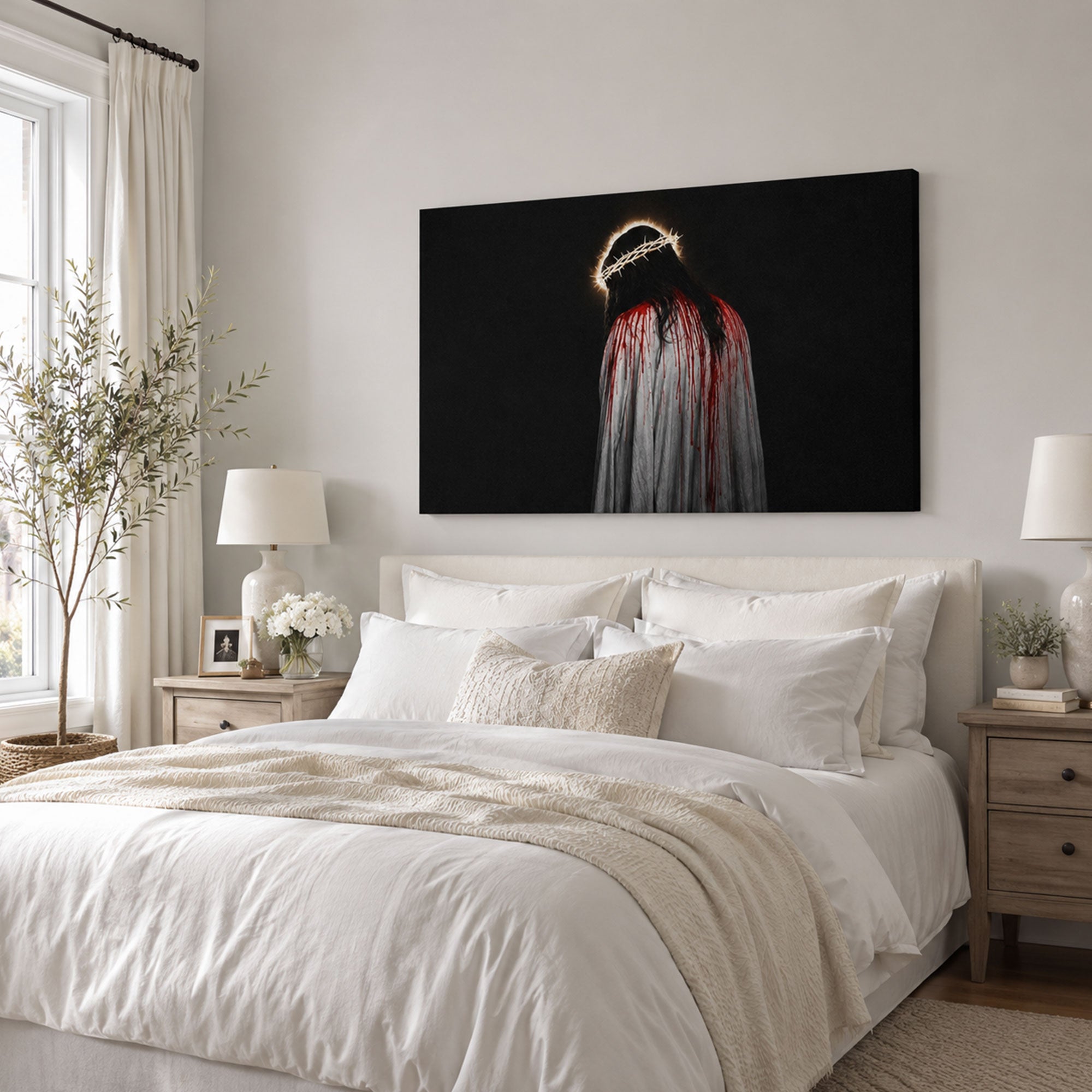 Passion of Christ Canvas Print, Crown of Thorns Jesus Wall Art, Precious Blood Christian Home Decor Gift