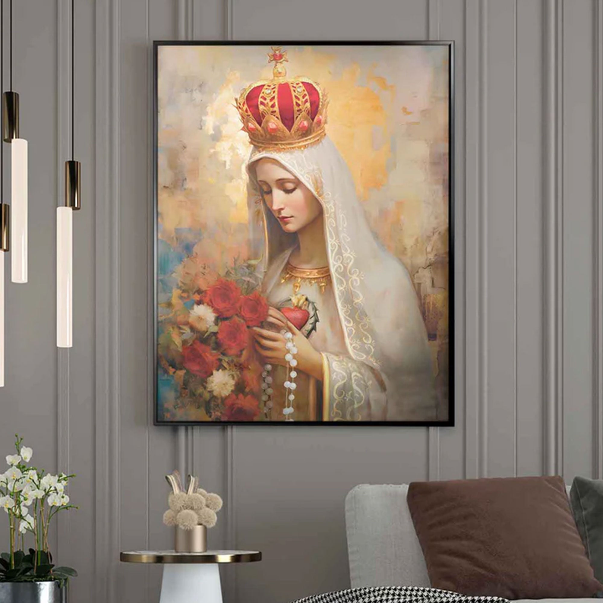 Our Lady of Fatima Canvas Print, Blessed Virgin Mary Wall Art, Catholic Religious Painting, Sacred Faith Decor