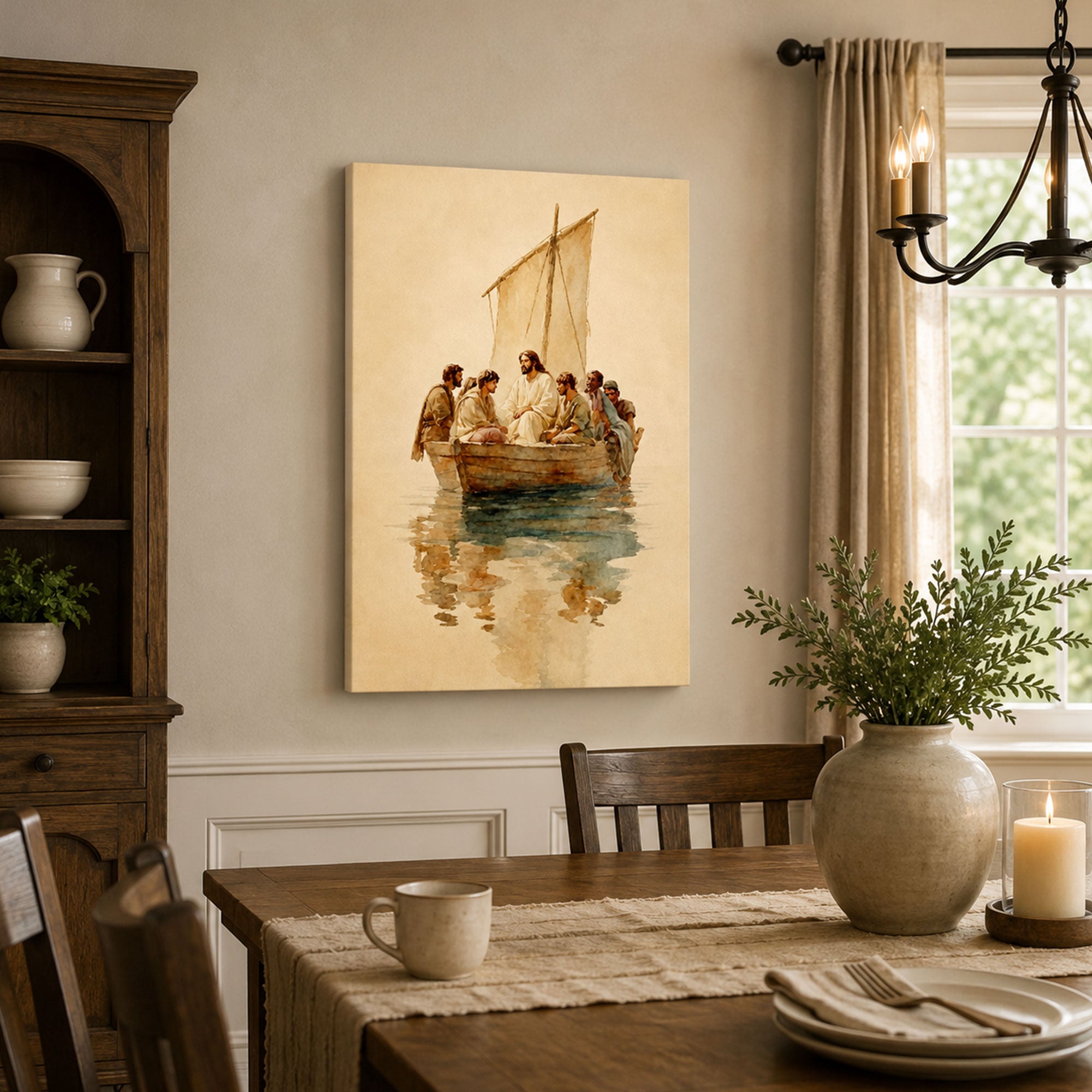 Jesus with His Disciples on the Boat Canvas Print, Christian Home Decor