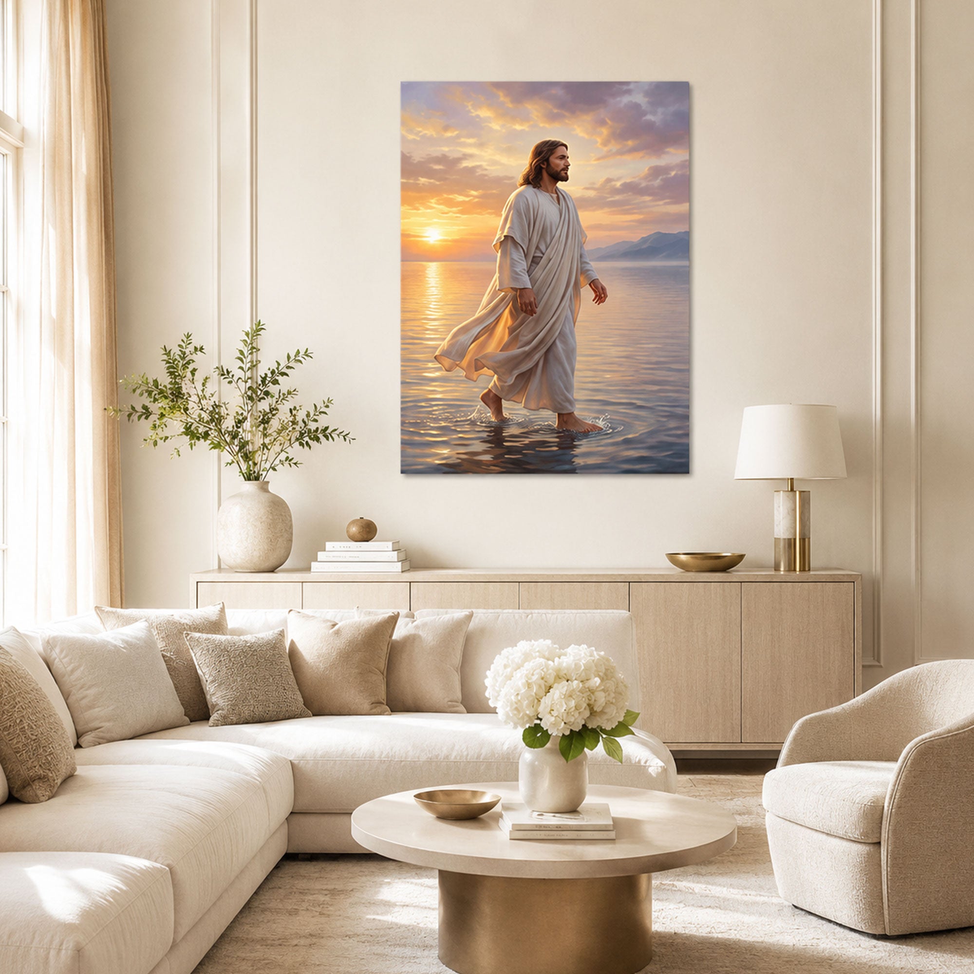 Jesus Walking on Water Canvas Wall Art, Religious Christian Home Decor, Faith Inspired Artwork