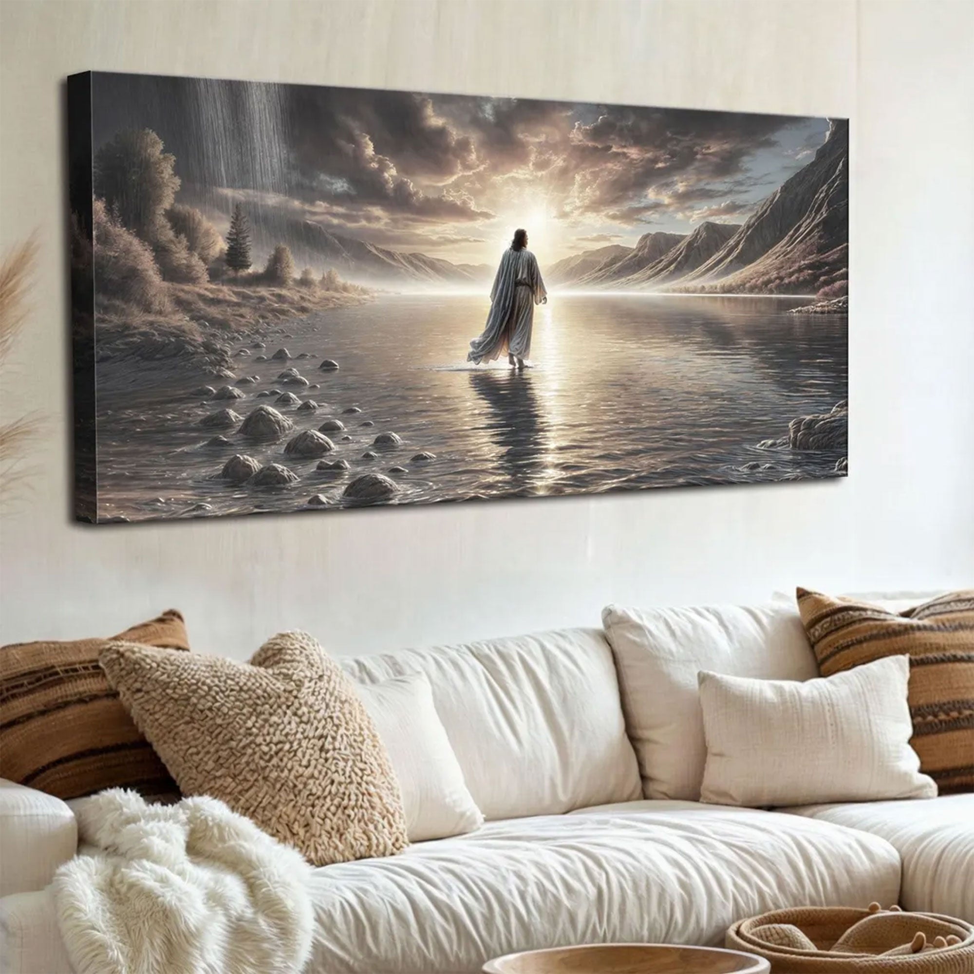 Jesus Walking on Water Canvas, Christian Wall Art, Faith Decor, Religious Home Artwork