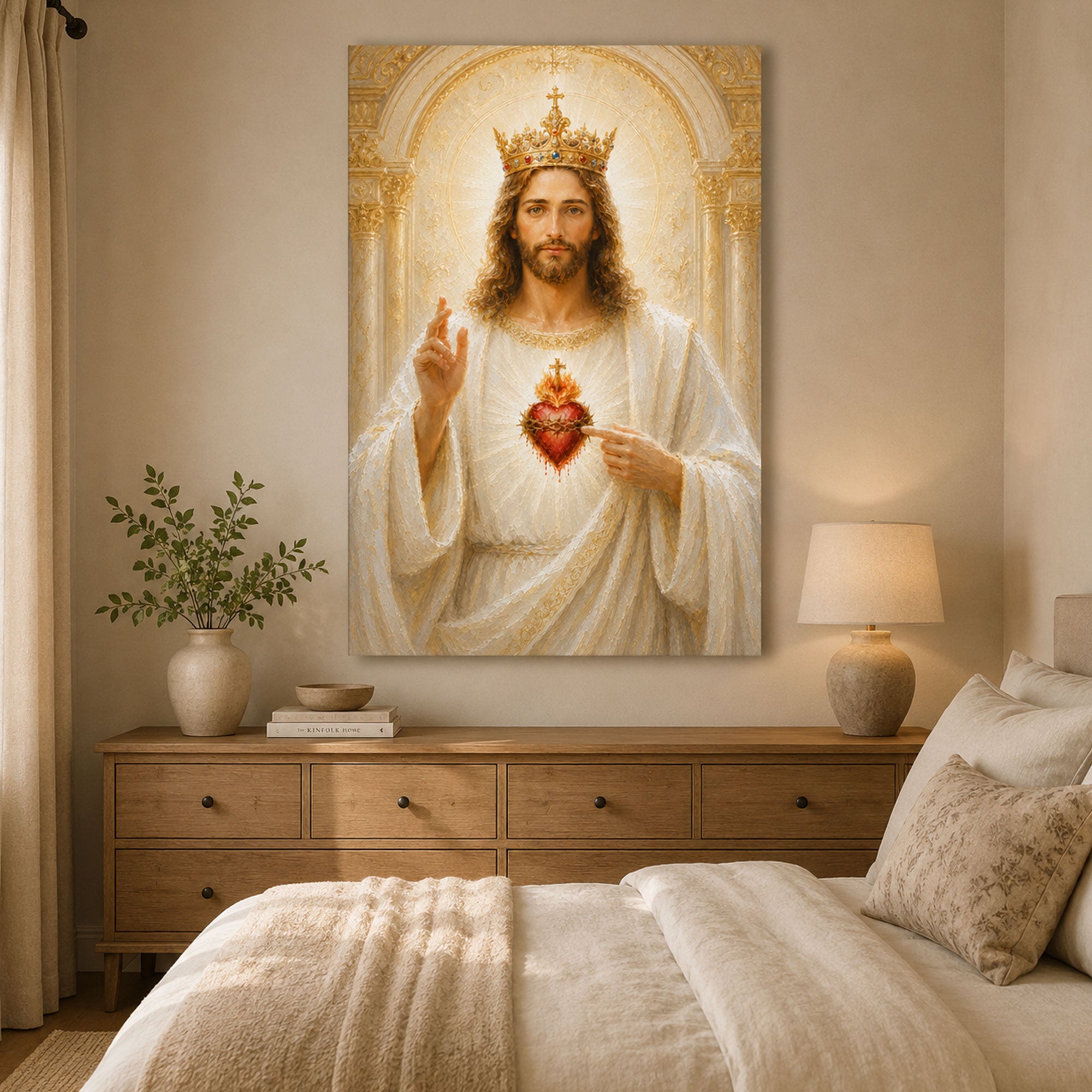 Christ the King Sacred Heart Canvas Print, Crowned Jesus Catholic Wall Art, Christian Home Decor