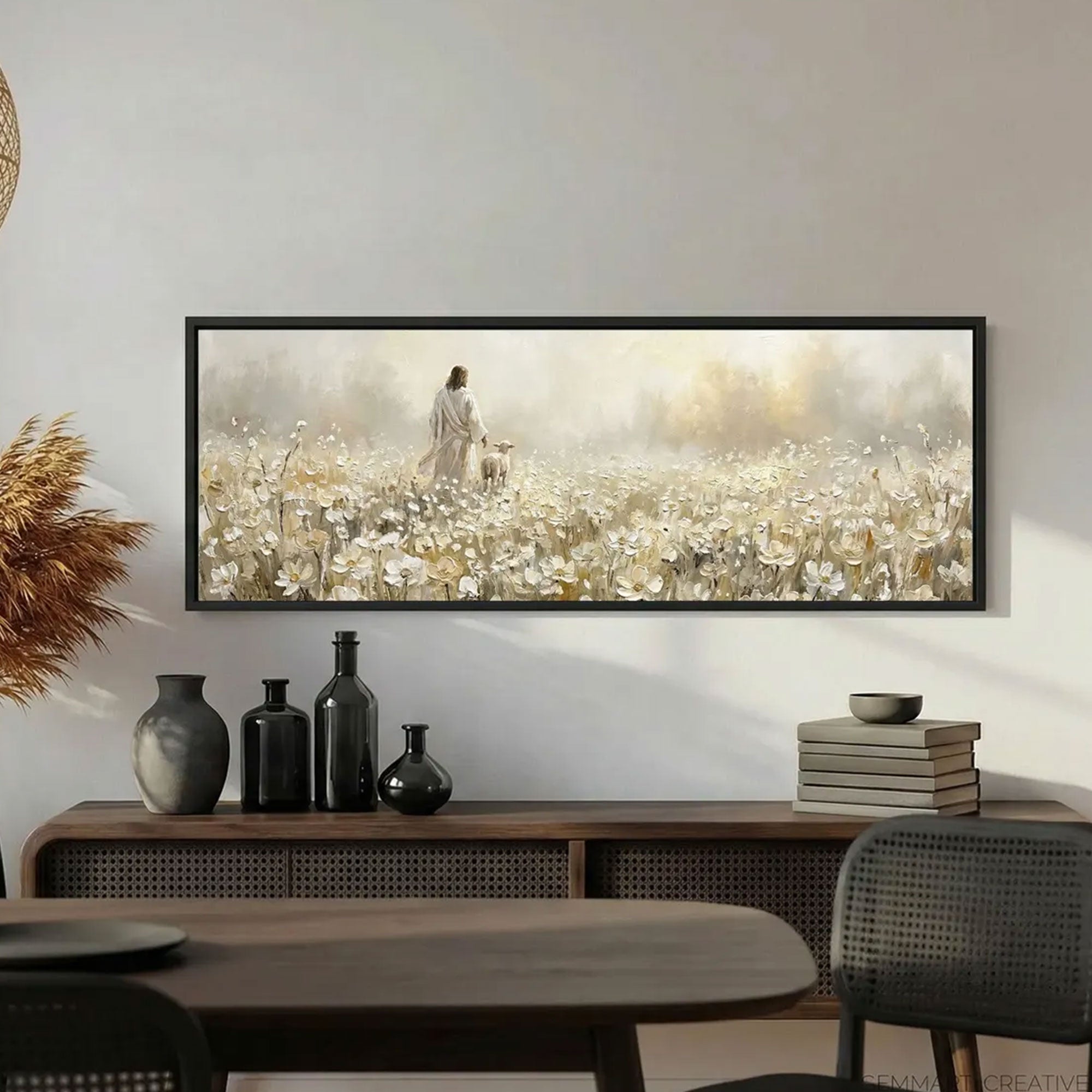Jesus and Lamb Canvas Print, Gentle Jesus Wall Art, Good Shepherd Decor, Leaves the 99, Neutral Christian Artwork, LDS Decor