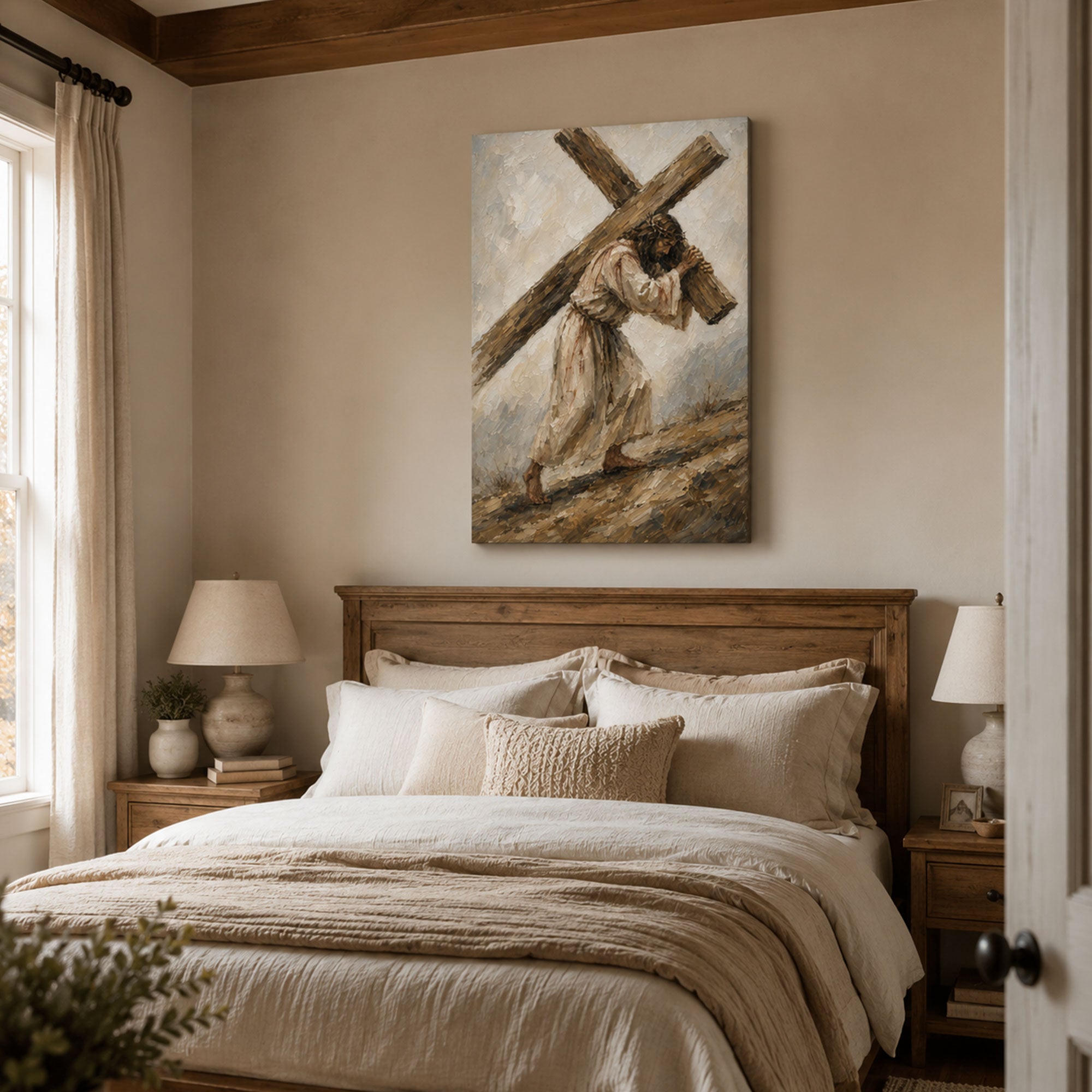 Jesus Carrying the Cross Canvas Print, Classic Christian Wall Decor for Home