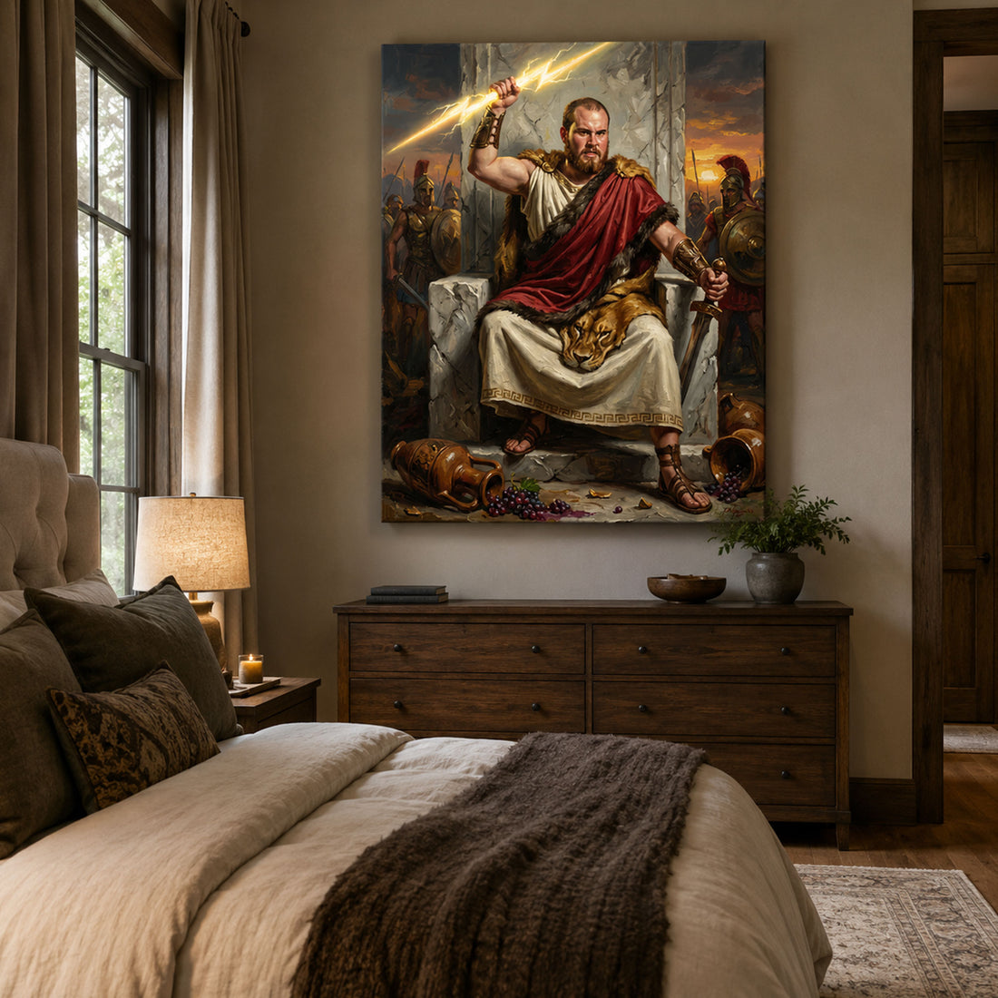 Custom Face For Dad Zeus Canvas, Personalized God of Thunder Portrait, Funny Father’s Day Gift