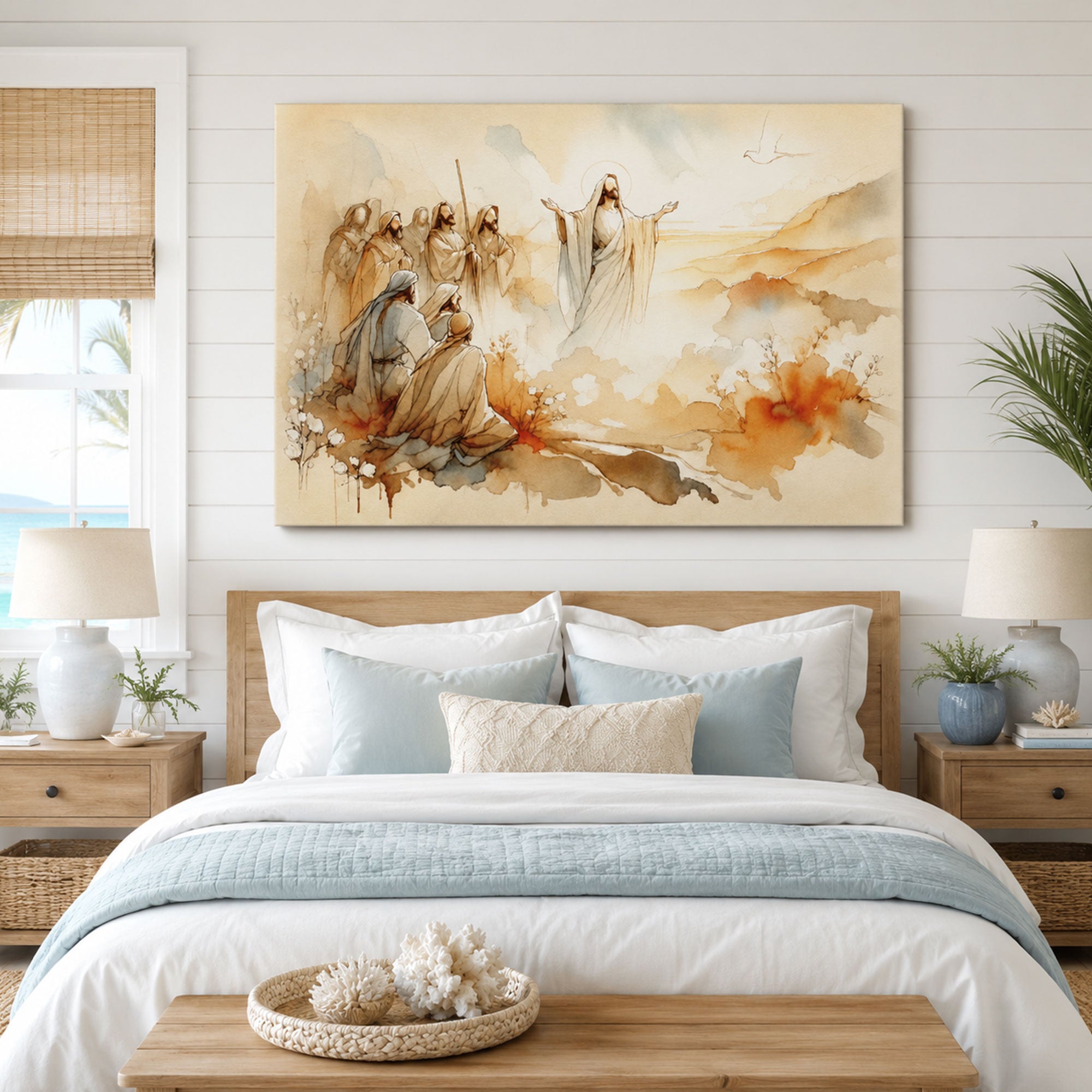 He Is Risen Resurrection of Jesus Watercolor Canvas Print, Christian Easter Wall Art, Inspirational Faith Decor