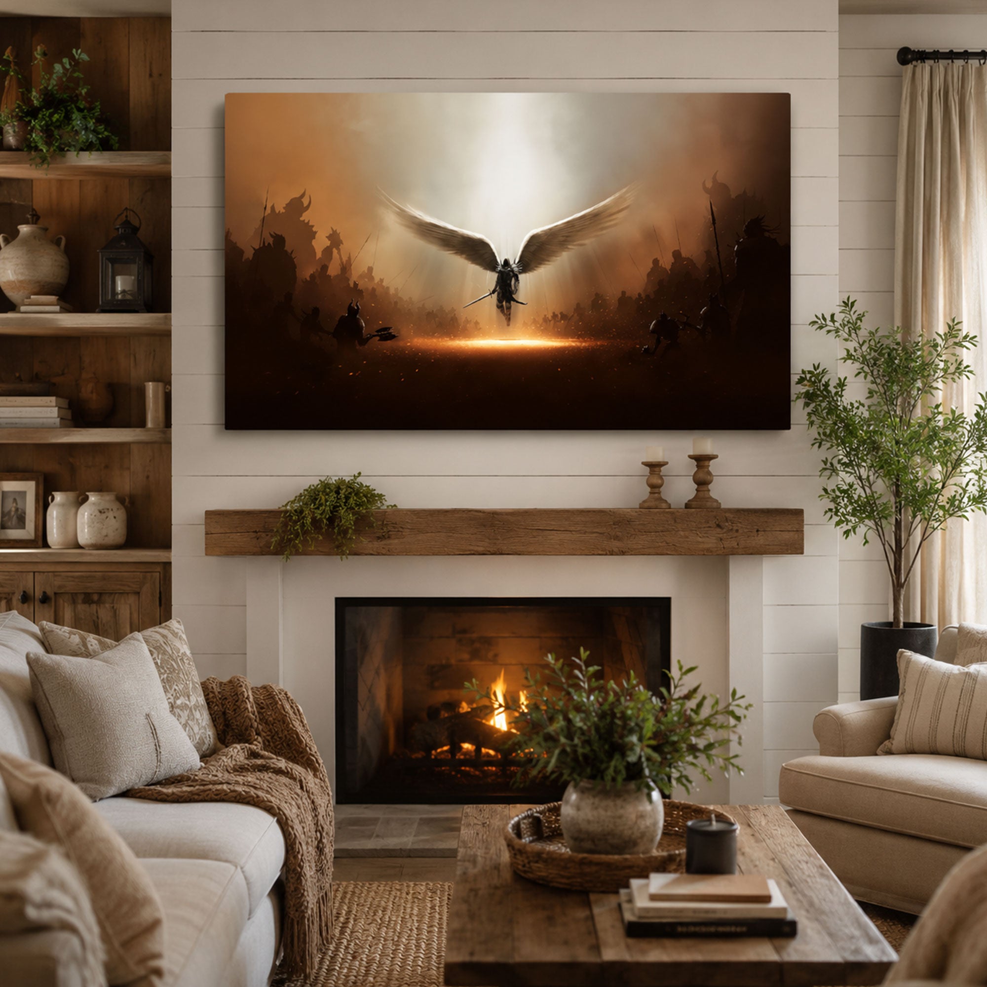 Saint Michael Archangel Battle Canvas Print, Catholic Angel Wall Art, Faith Home Decor Gift
