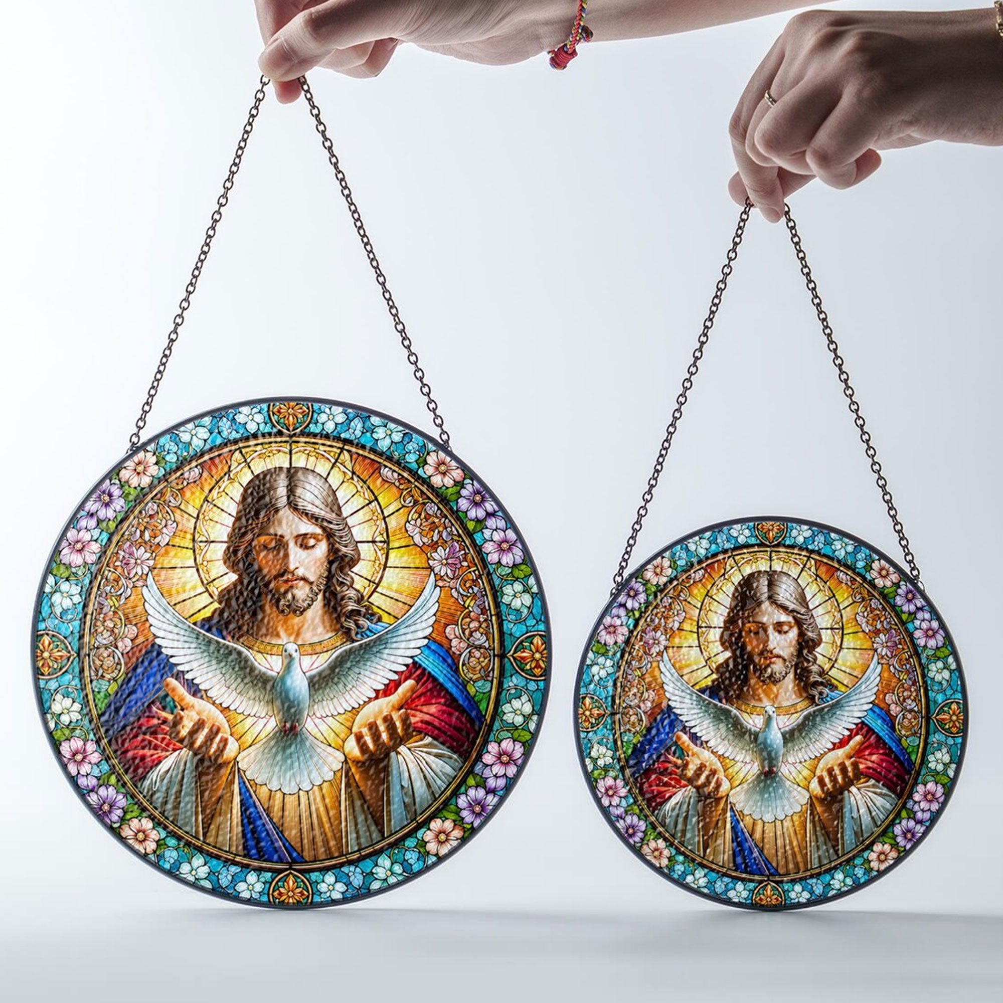 Jesus and Holy Spirit Dove Stained Glass Suncatcher, Christian Window Hanging, Religious Home Decor Gift