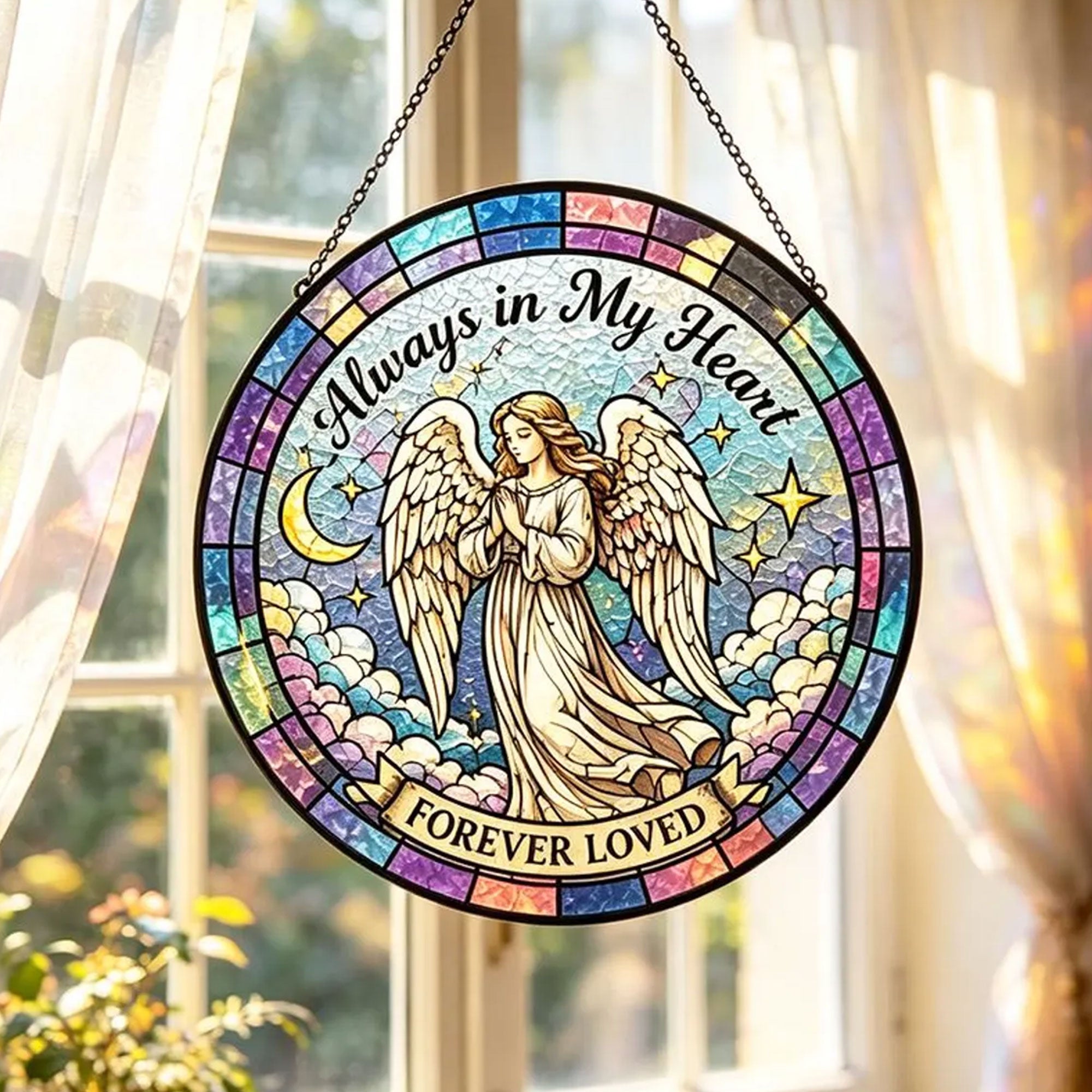 Always in My Heart Angel Suncatcher, Forever Loved Memorial Window Hanging, Sympathy Gift