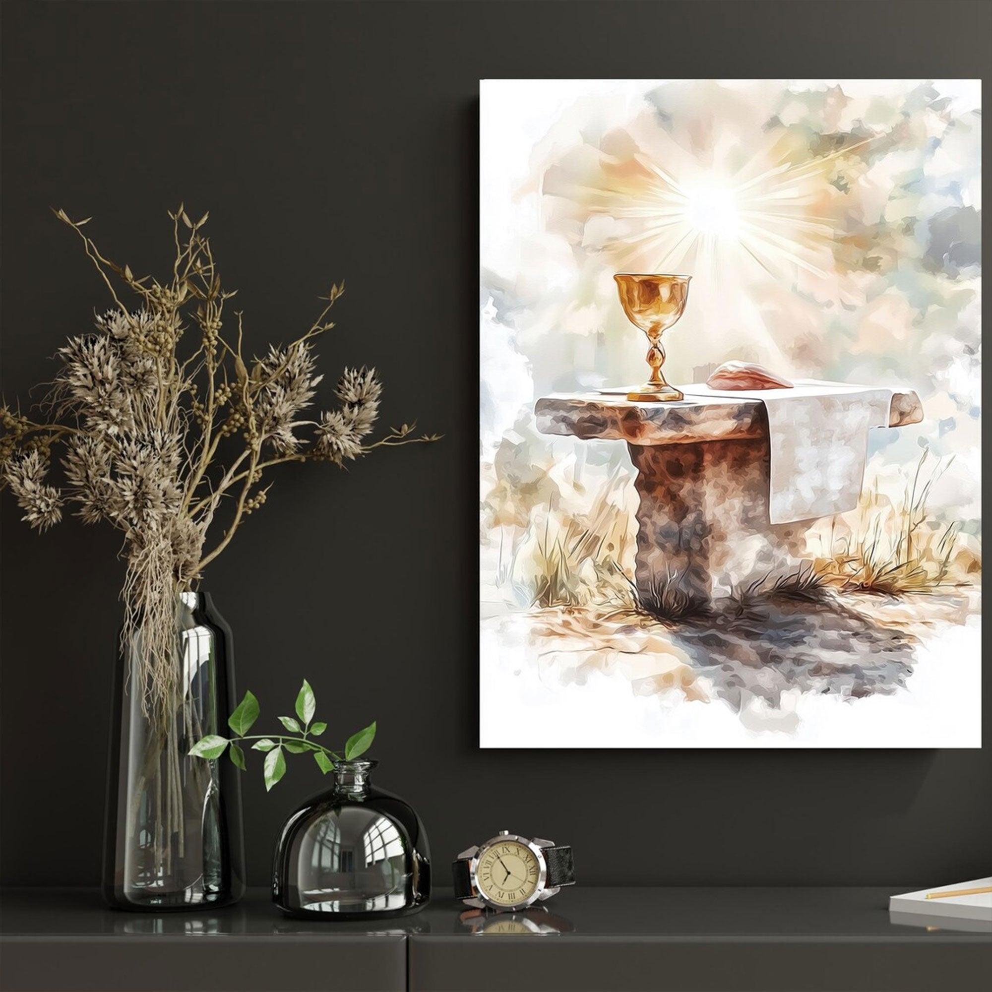 Holy Eucharist Canvas Print, Catholic Chalice Wall Art, First Communion Gift, Religious Faith Home Decor