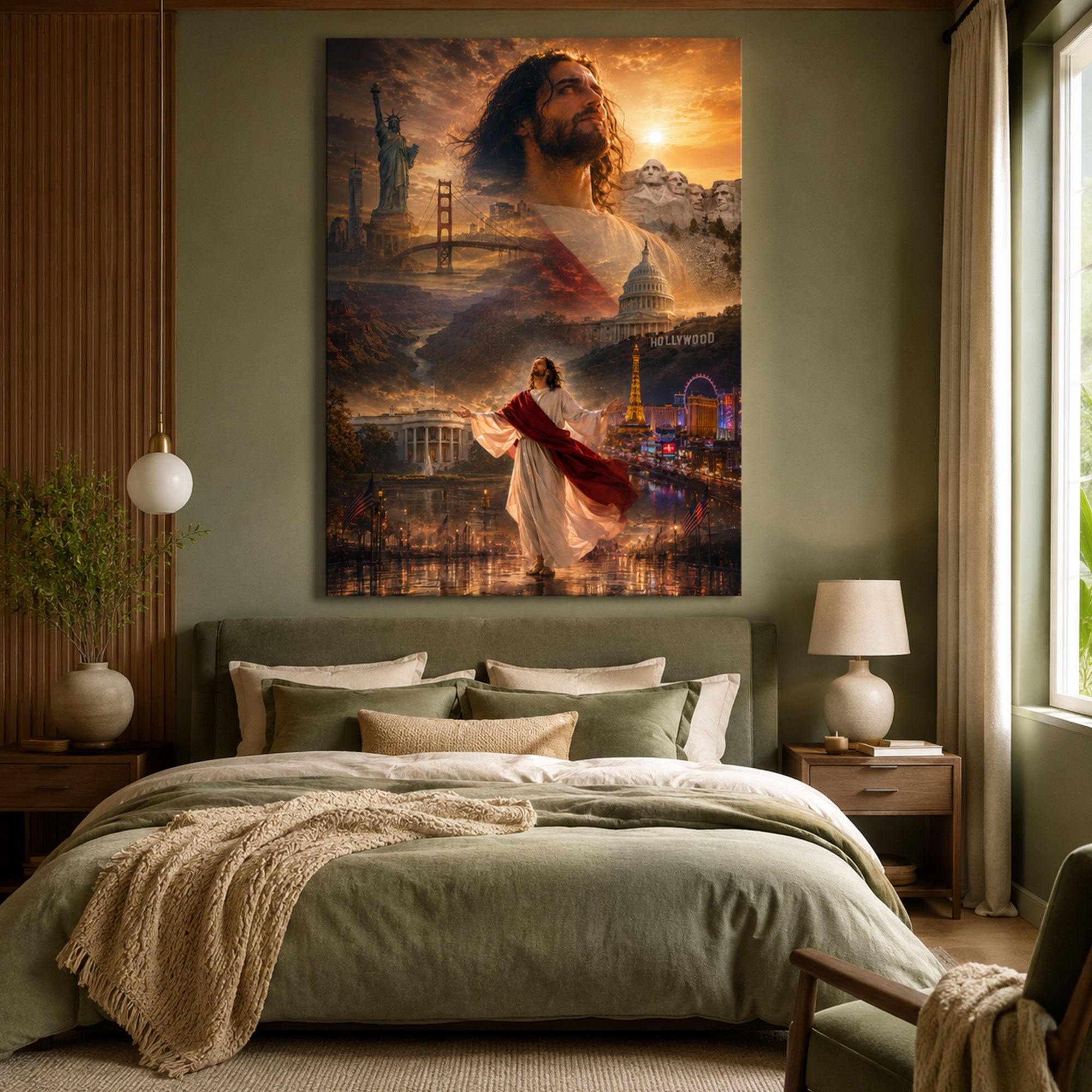One Nation Under God Canvas Print, Jesus Over America Christian Wall Art, Inspirational Faith Decor, Patriotic Spiritual Artwork