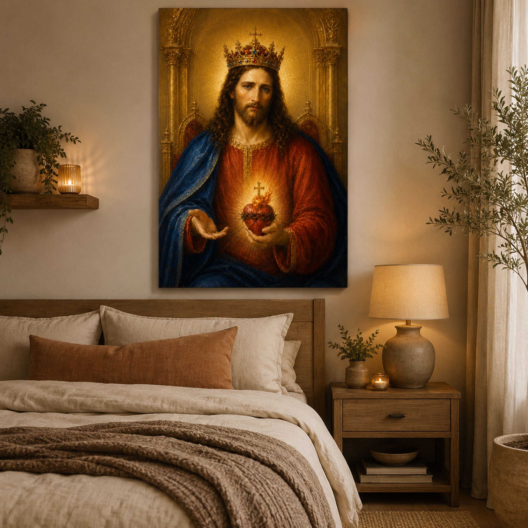 Christ the King Sacred Heart Canvas Print, Crowned Jesus Catholic Wall Art
